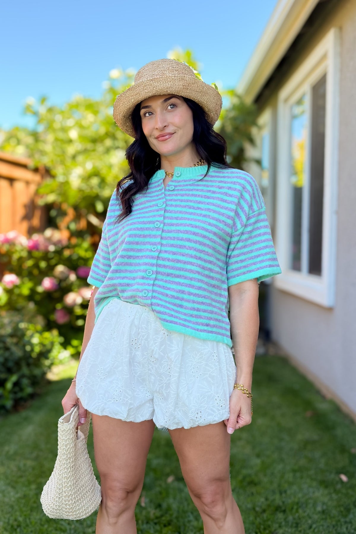 Mint & Lavender Striped Button Front Knit Cardigan - Women's Shirts & Tops - Blooming Daily