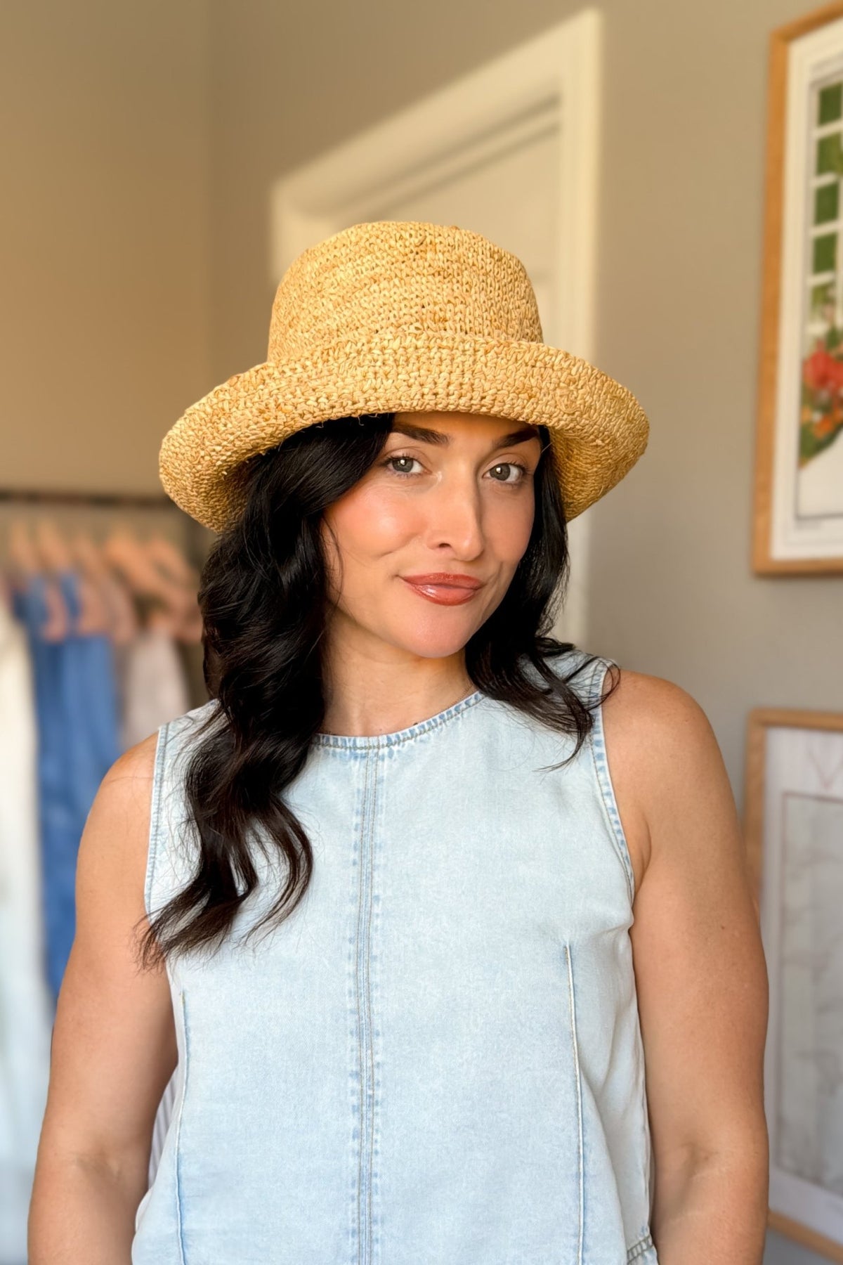 Natural Crocheted Raffia Bucket Hat - Women's Accessories - Blooming Daily