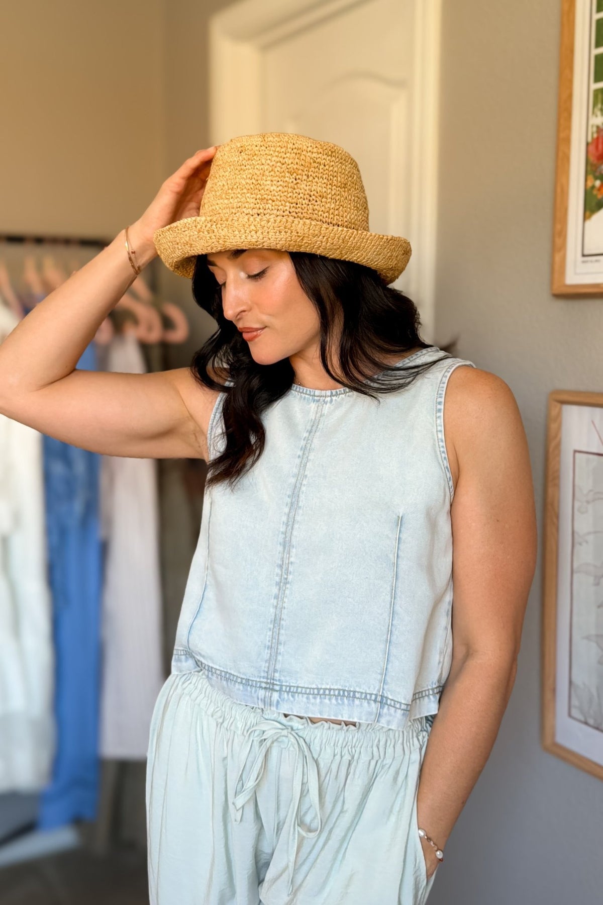 Natural Crocheted Raffia Bucket Hat - Women's Accessories - Blooming Daily