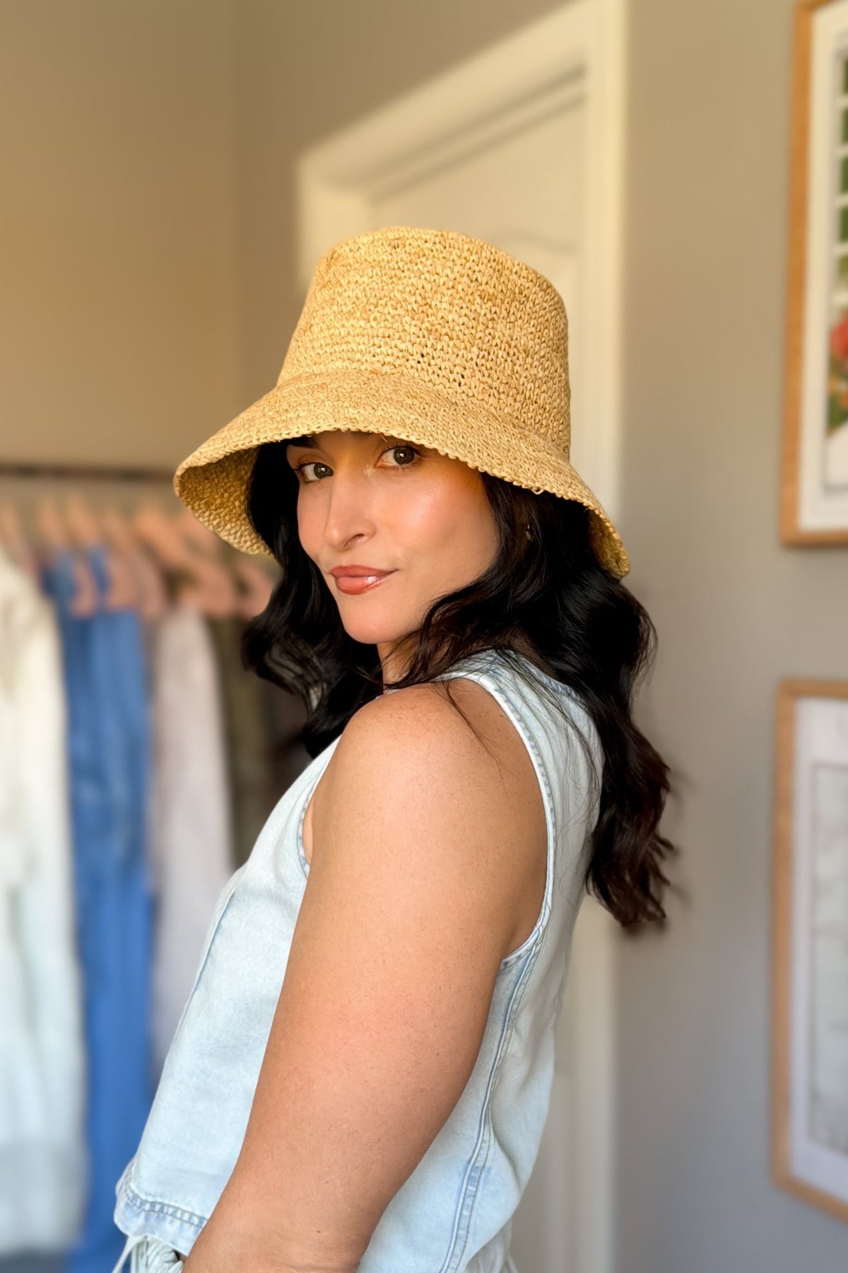 Natural Crocheted Raffia Bucket Hat - Women's Accessories - Blooming Daily