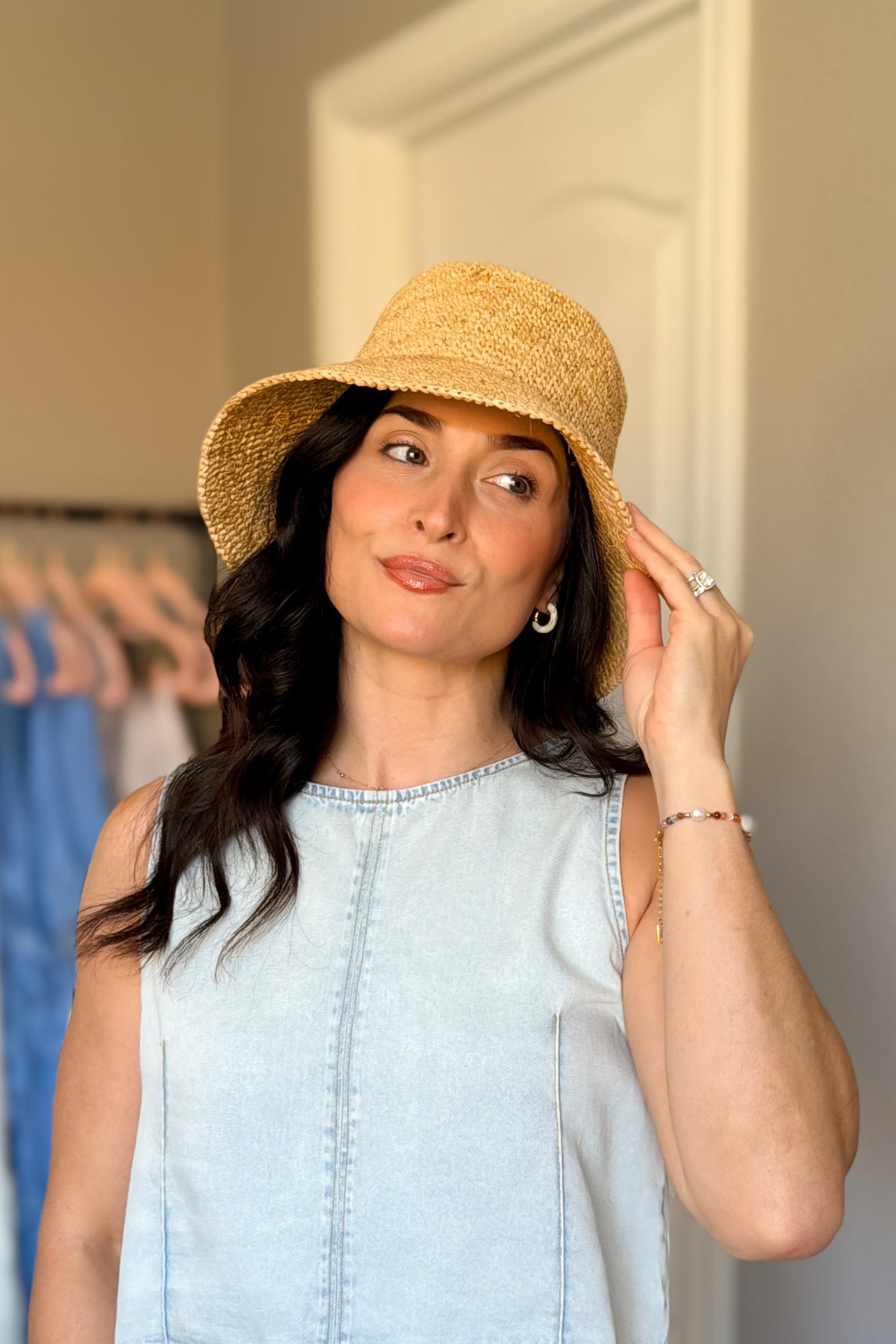Natural Crocheted Raffia Bucket Hat - Women's Accessories - Blooming Daily