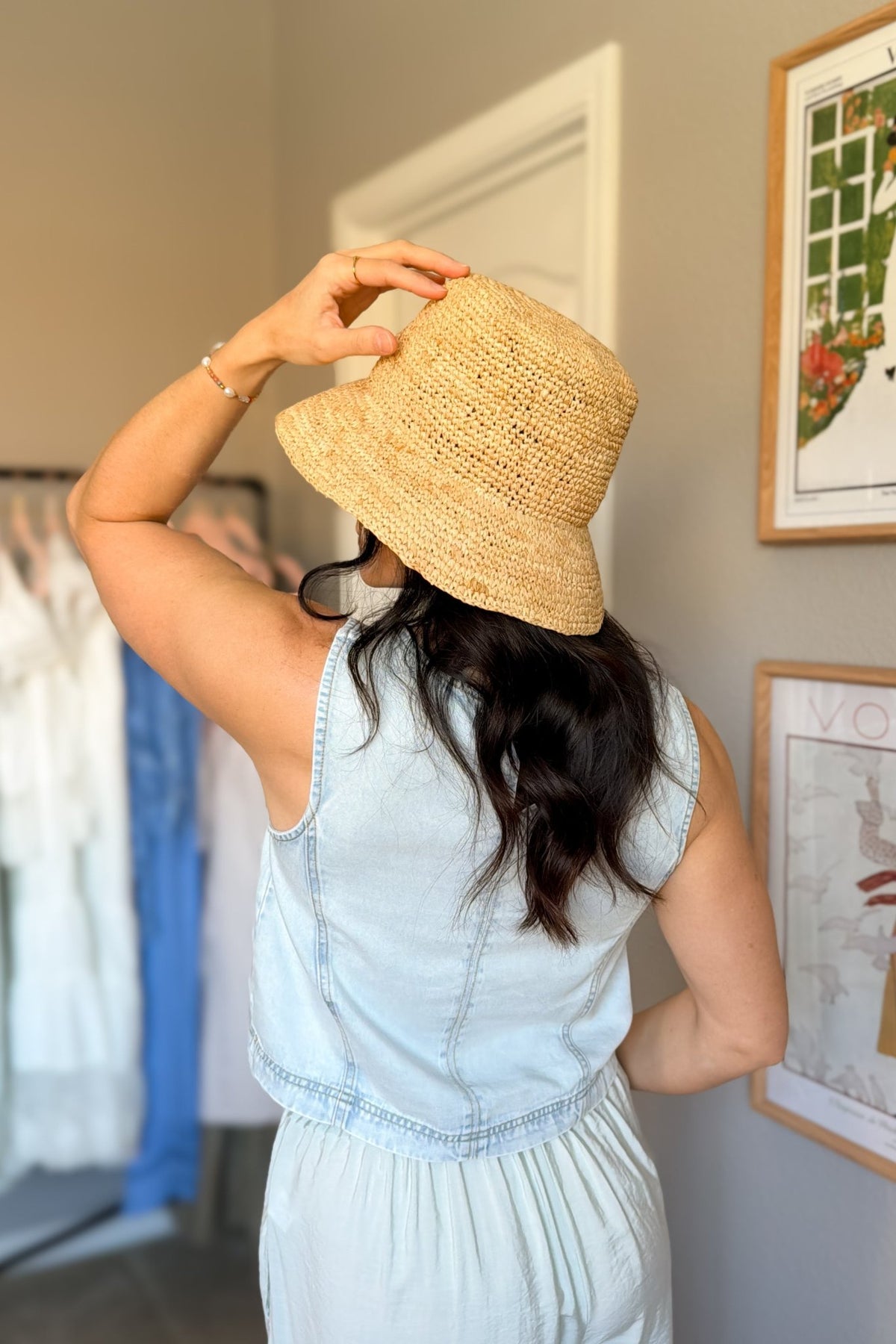 Natural Crocheted Raffia Bucket Hat - Women's Accessories - Blooming Daily