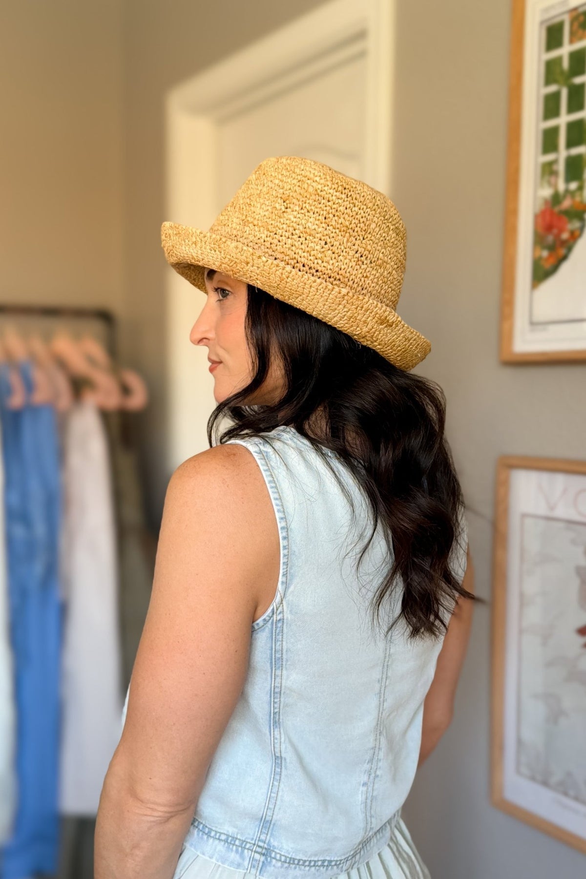 Natural Crocheted Raffia Bucket Hat - Women's Accessories - Blooming Daily