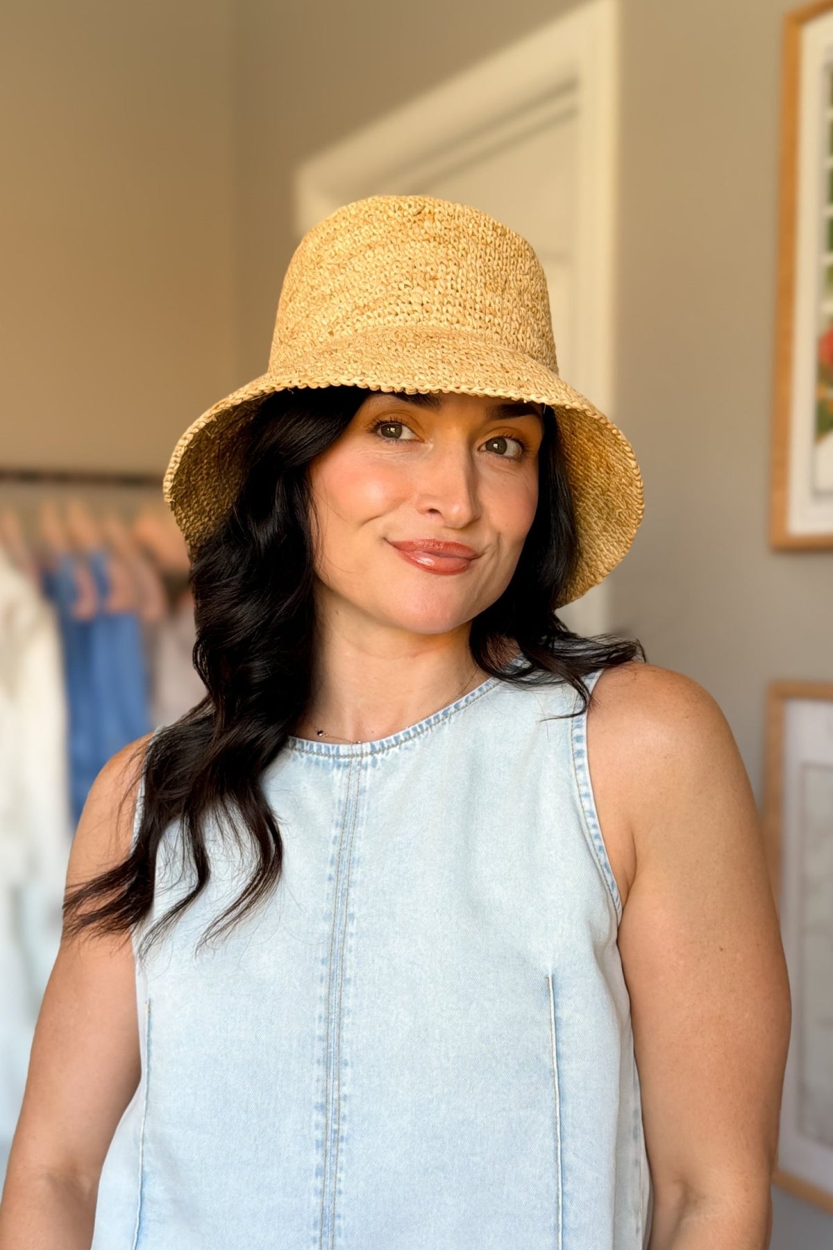 Natural Crocheted Raffia Bucket Hat - Women's Accessories - Blooming Daily
