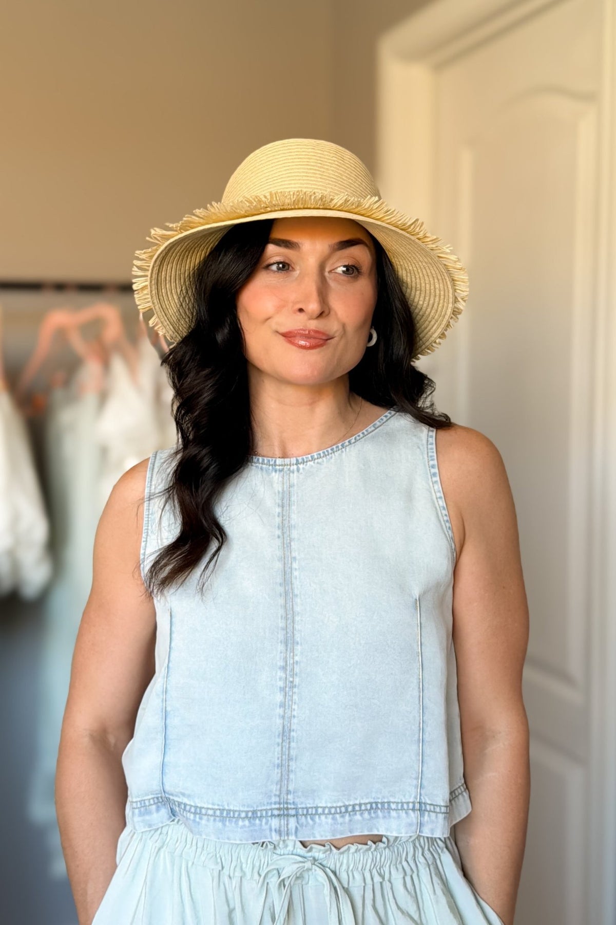 Natural Frayed Brim Straw Hat - Women's Hats - Blooming Daily