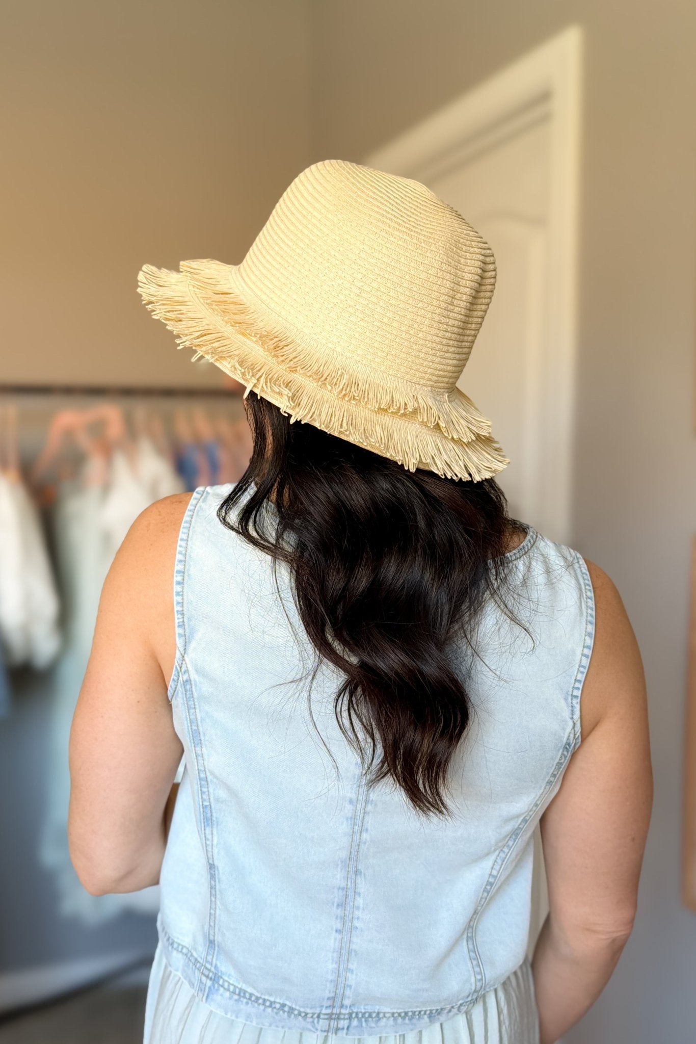 Natural Frayed Brim Straw Hat - Women's Hats - Blooming Daily