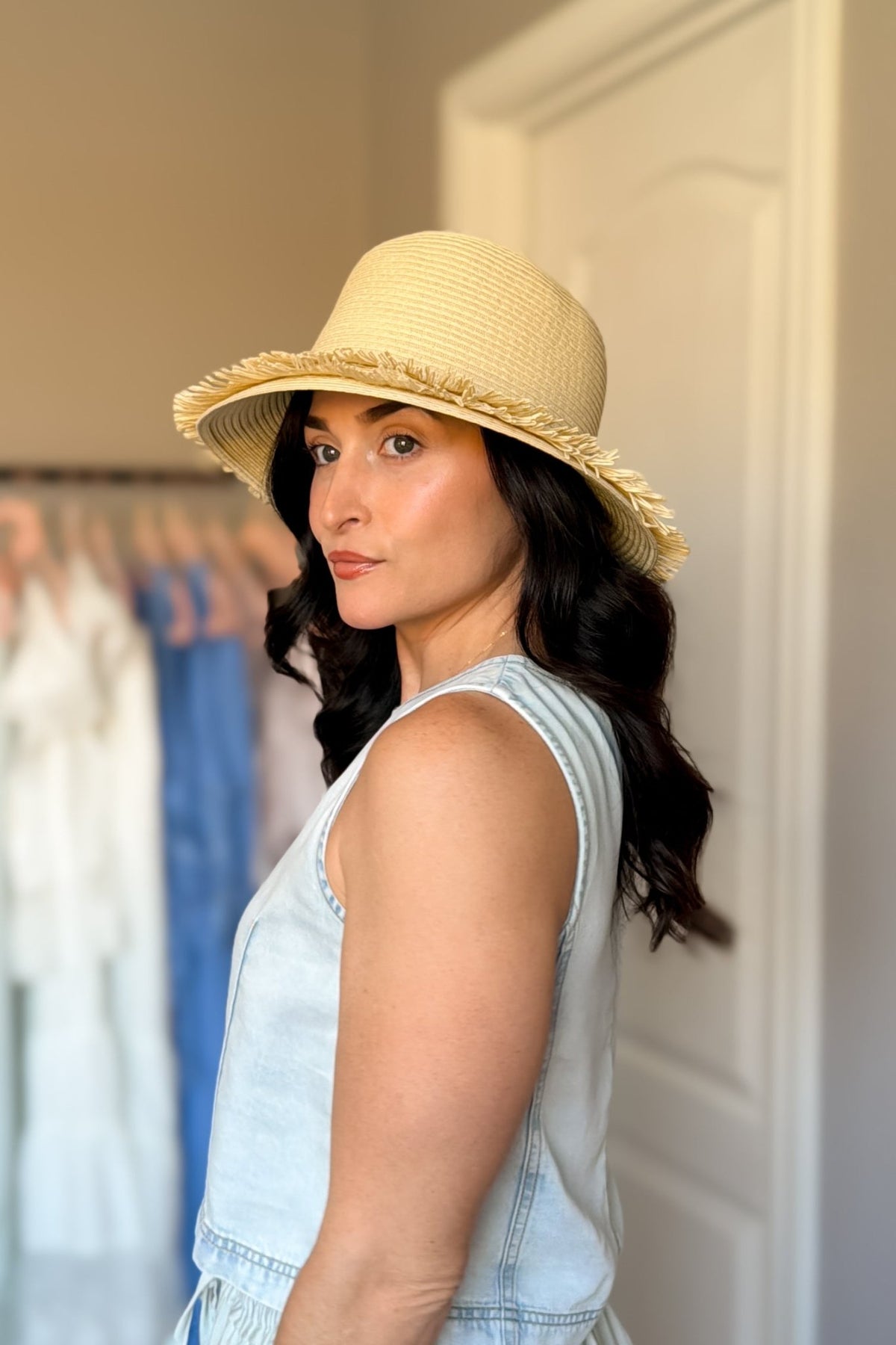Natural Frayed Brim Straw Hat - Women's Hats - Blooming Daily