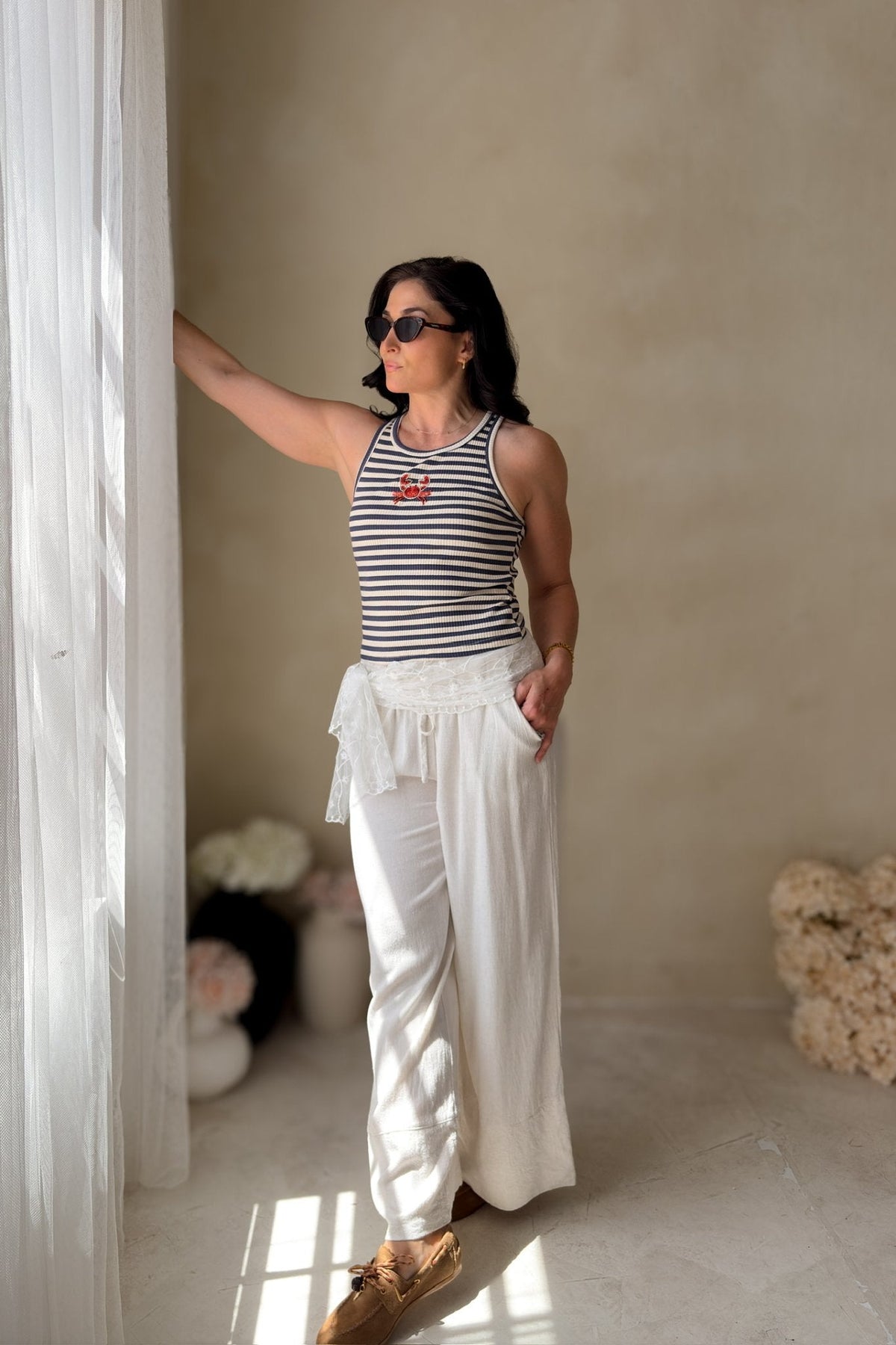 Navy Beaded Crab Stripe Knit Top for Women - Women's Shirts & Tops - Blooming Daily