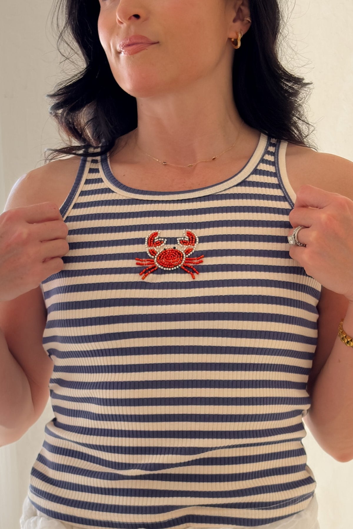 Navy Beaded Crab Stripe Knit Top for Women - Women's Shirts & Tops - Blooming Daily