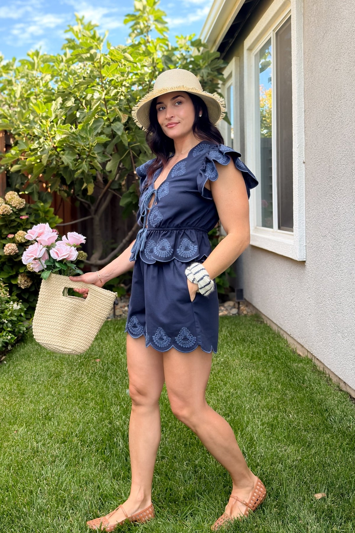 Navy Embroidered Scallop Two Piece Set - Women's Outfit Sets - Blooming Daily