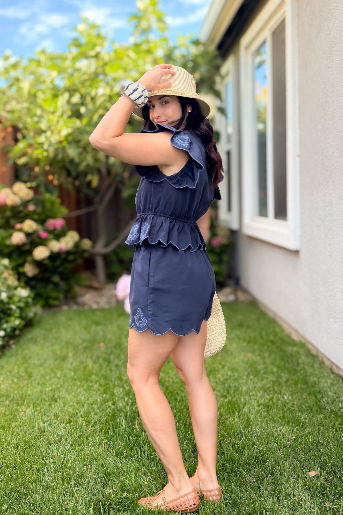 Navy Embroidered Scallop Two Piece Set - Women's Outfit Sets - Blooming Daily