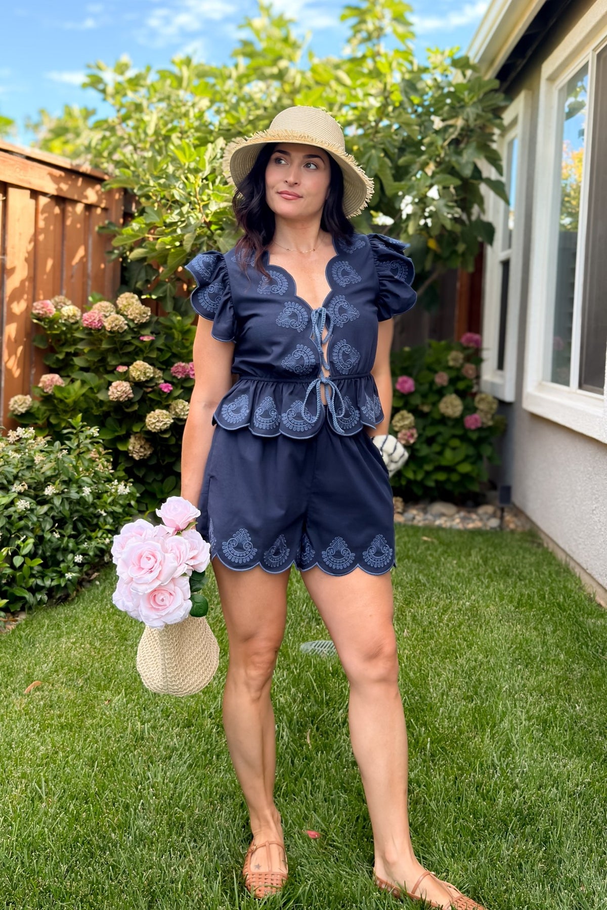 Navy Embroidered Scallop Two Piece Set - Women's Outfit Sets - Blooming Daily