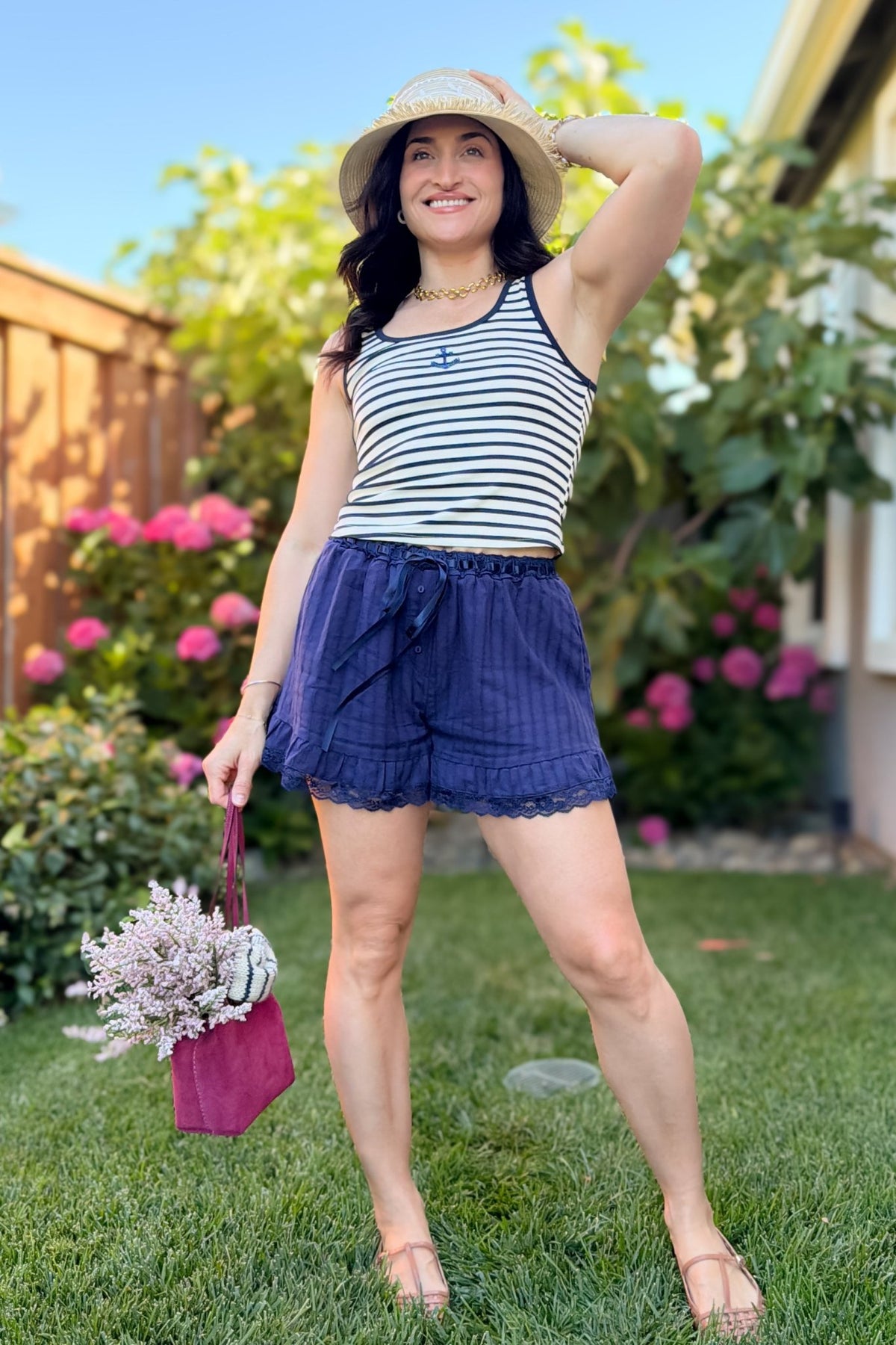 Navy Lace Trim Cotton Lounge Shorts - Women's Shorts - Blooming Daily