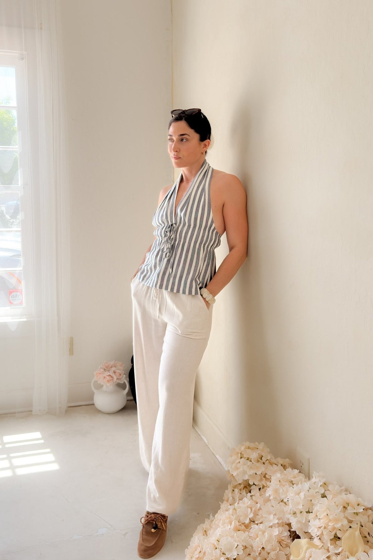Navy Stripe Halter Peplum Top - Women's Shirts & Tops - Blooming Daily