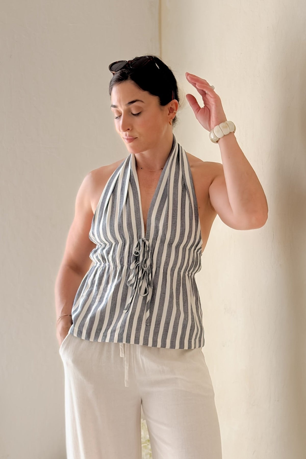 Navy Stripe Halter Peplum Top - Women's Shirts & Tops - Blooming Daily