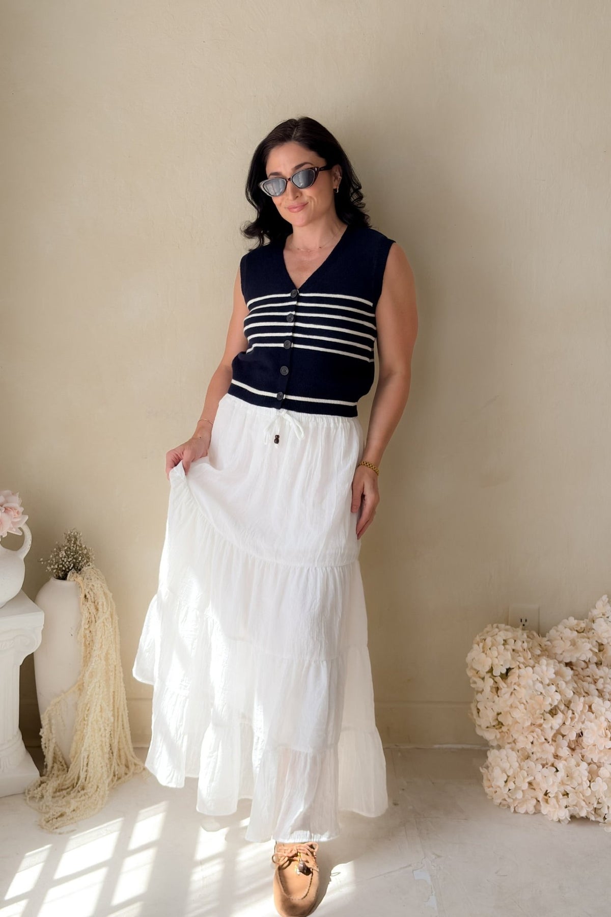 Navy Stripe Knit Sweater Vest Top - Shirts & Tops - Blooming Daily