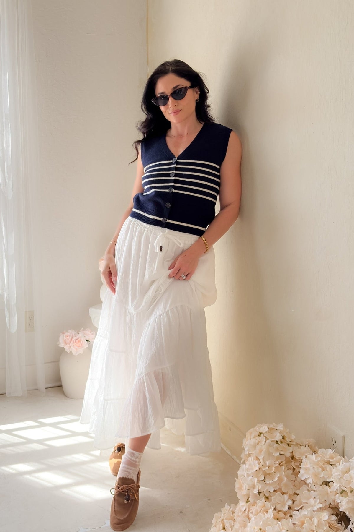 Navy Stripe Knit Sweater Vest Top - Shirts & Tops - Blooming Daily