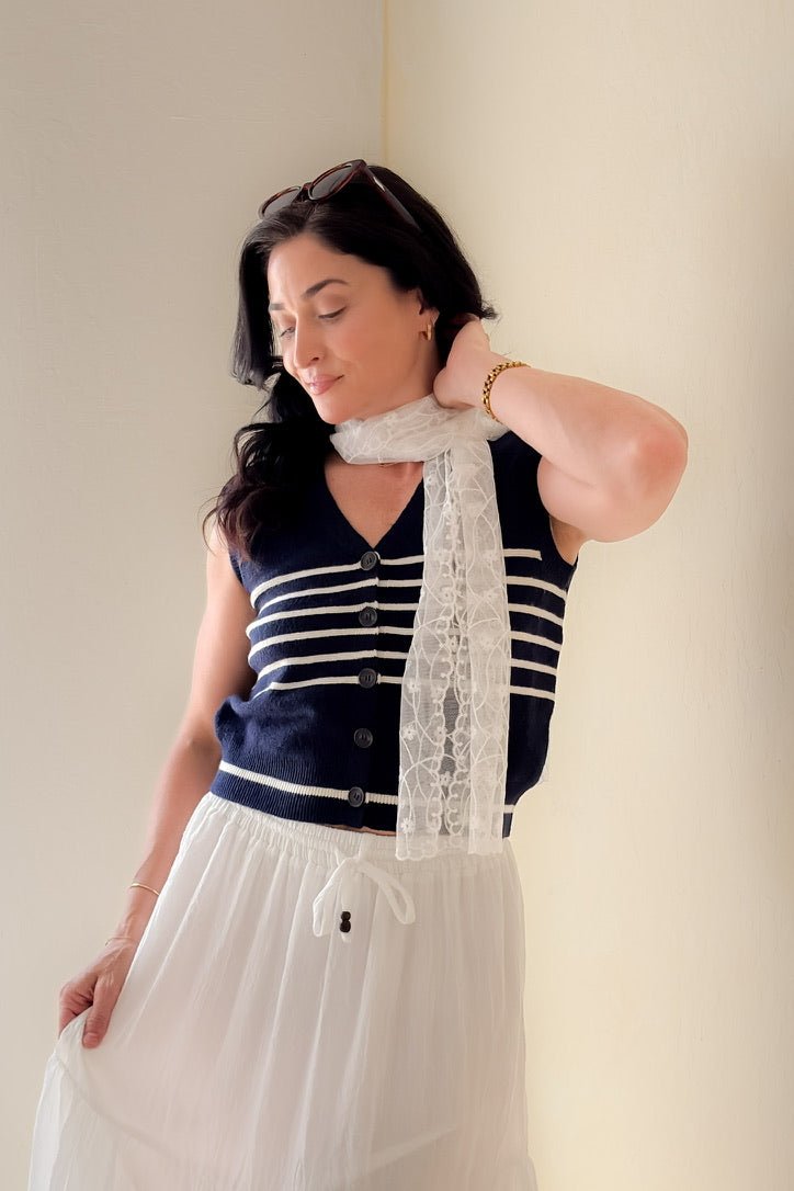 Navy Stripe Knit Sweater Vest Top - Shirts & Tops - Blooming Daily