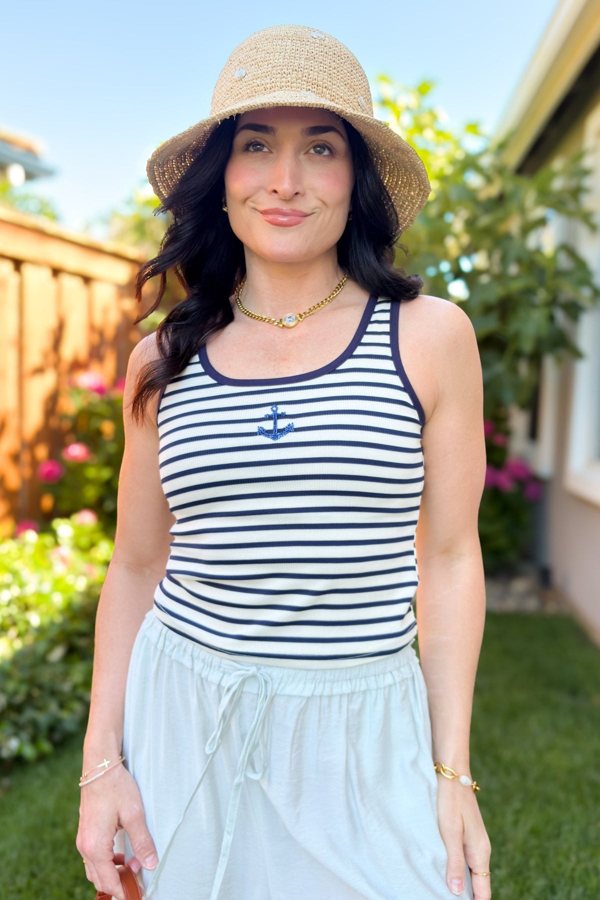 Navy Striped Anchor Tank Top - Women's Shirts & Tops - Blooming Daily