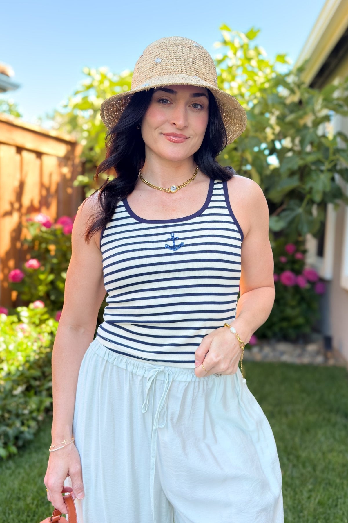 Navy Striped Anchor Tank Top - Women's Shirts & Tops - Blooming Daily