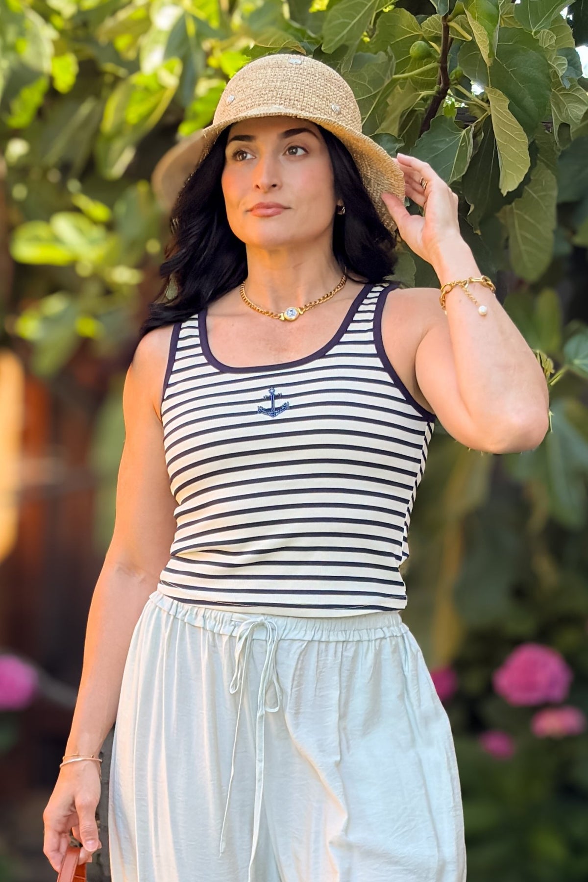 Navy Striped Anchor Tank Top - Women's Shirts & Tops - Blooming Daily