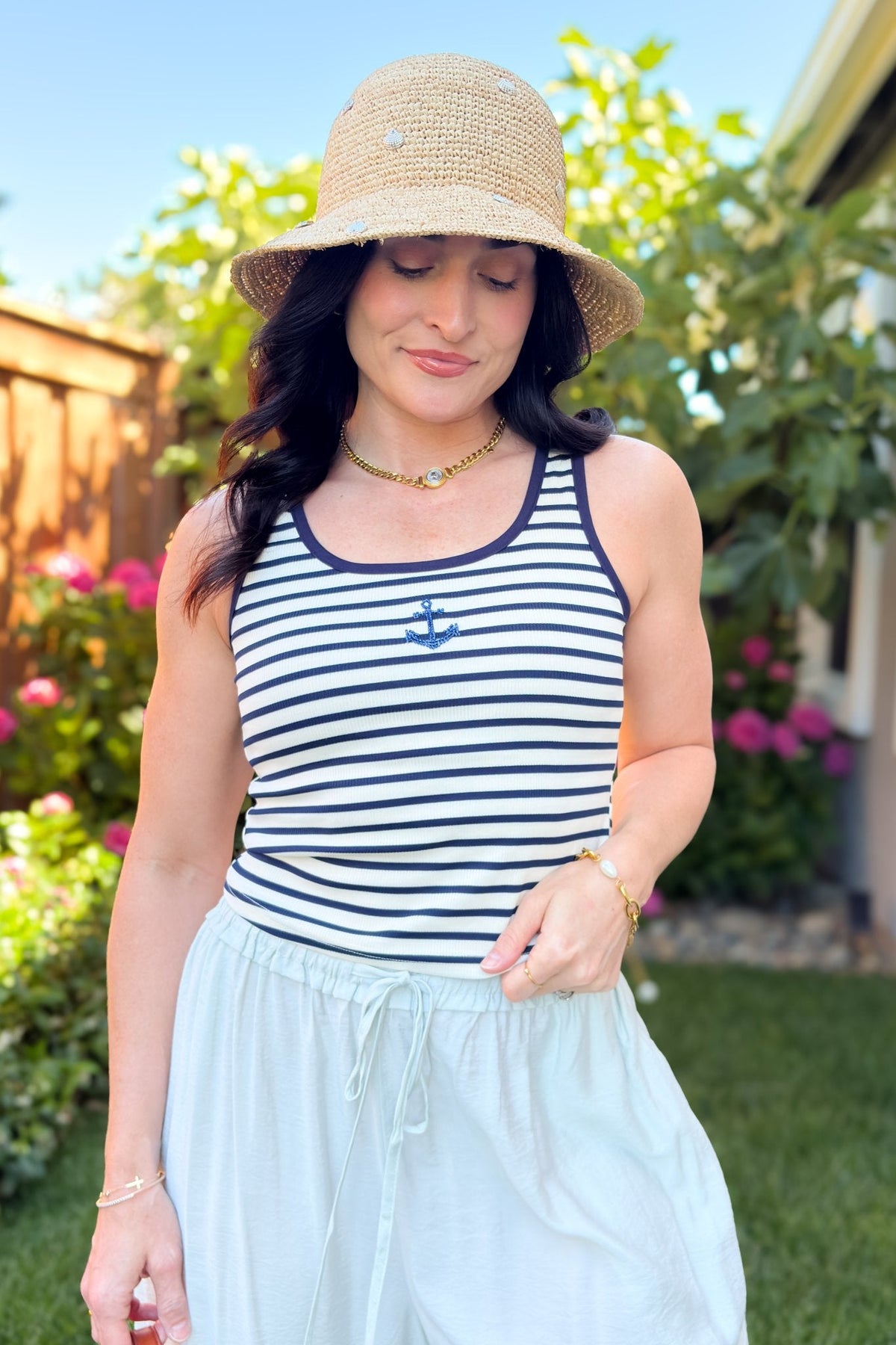 Navy Striped Anchor Tank Top - Women's Shirts & Tops - Blooming Daily