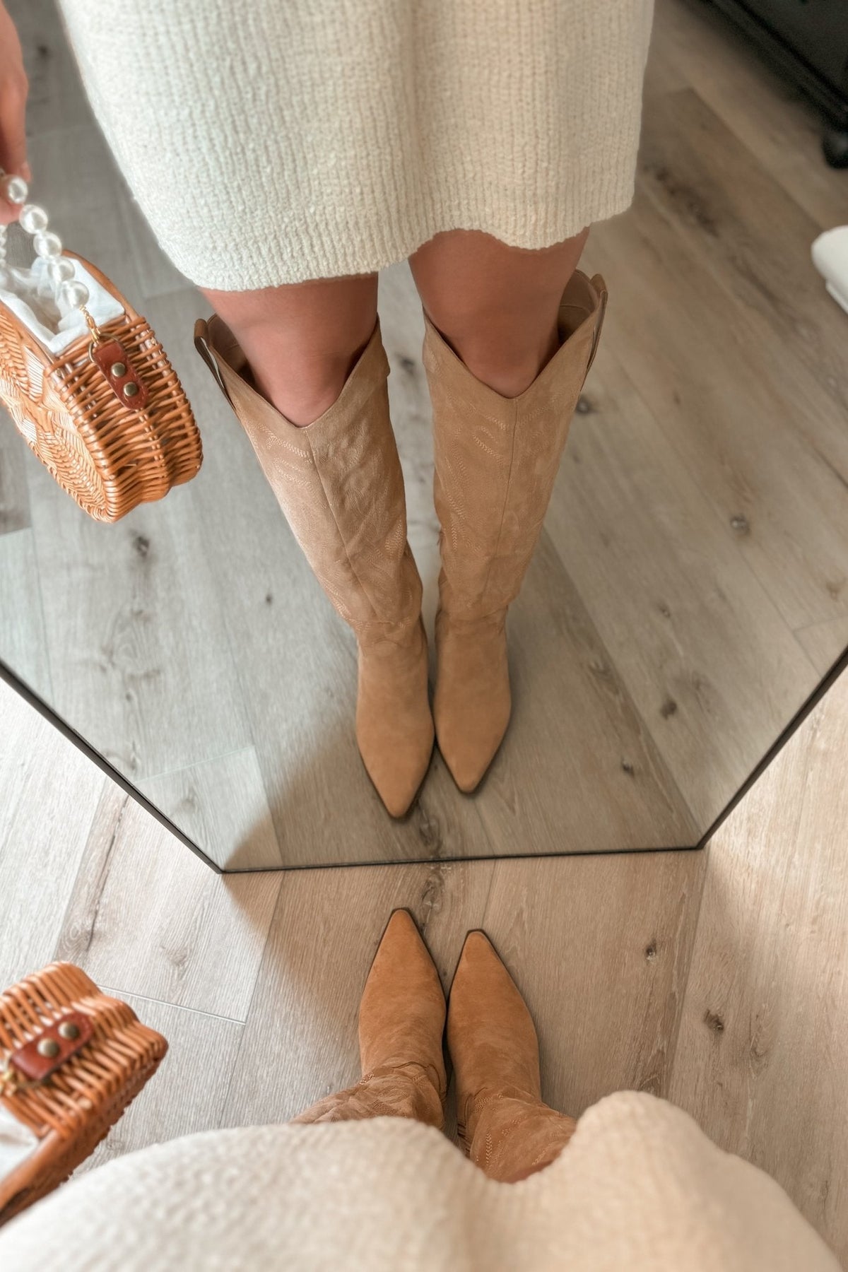 Neutral Aesthetic Tall Western Boots | Knee High Boots | Beige - Boots - Blooming Daily