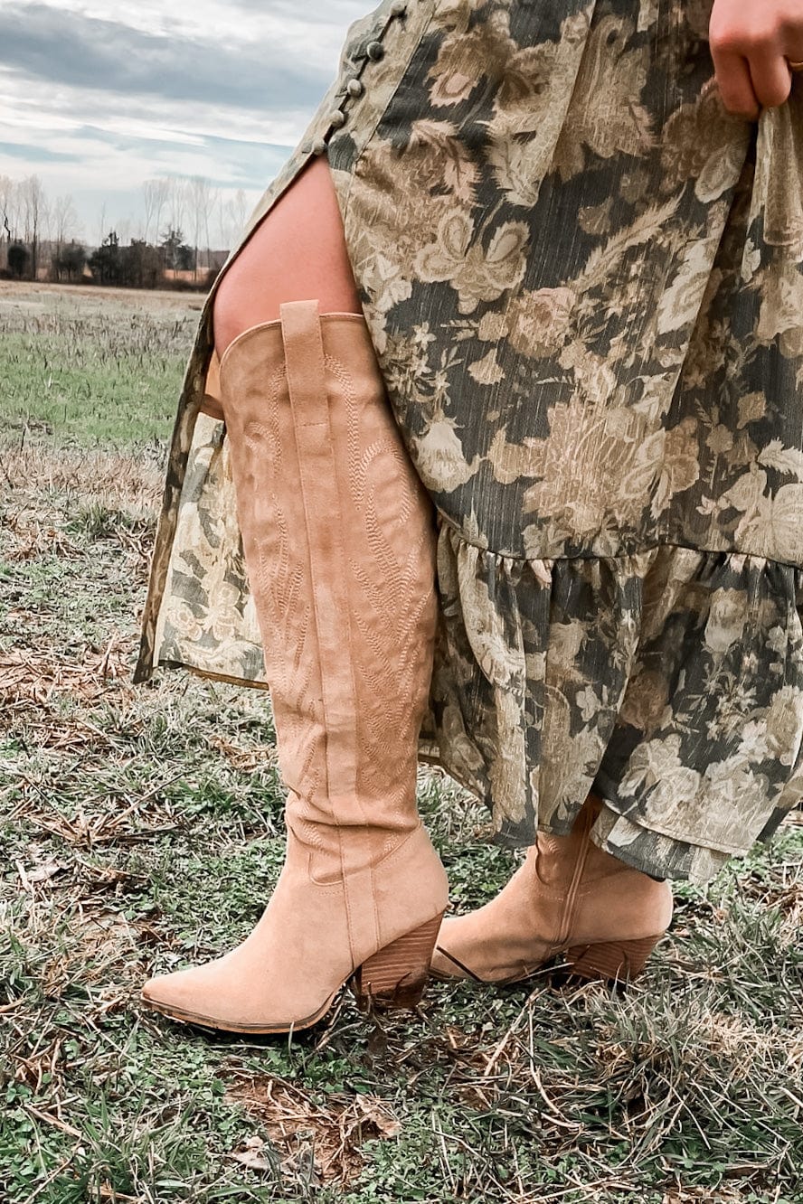 Neutral Aesthetic Tall Western Boots | Knee High Boots | Beige - Boots - Blooming Daily