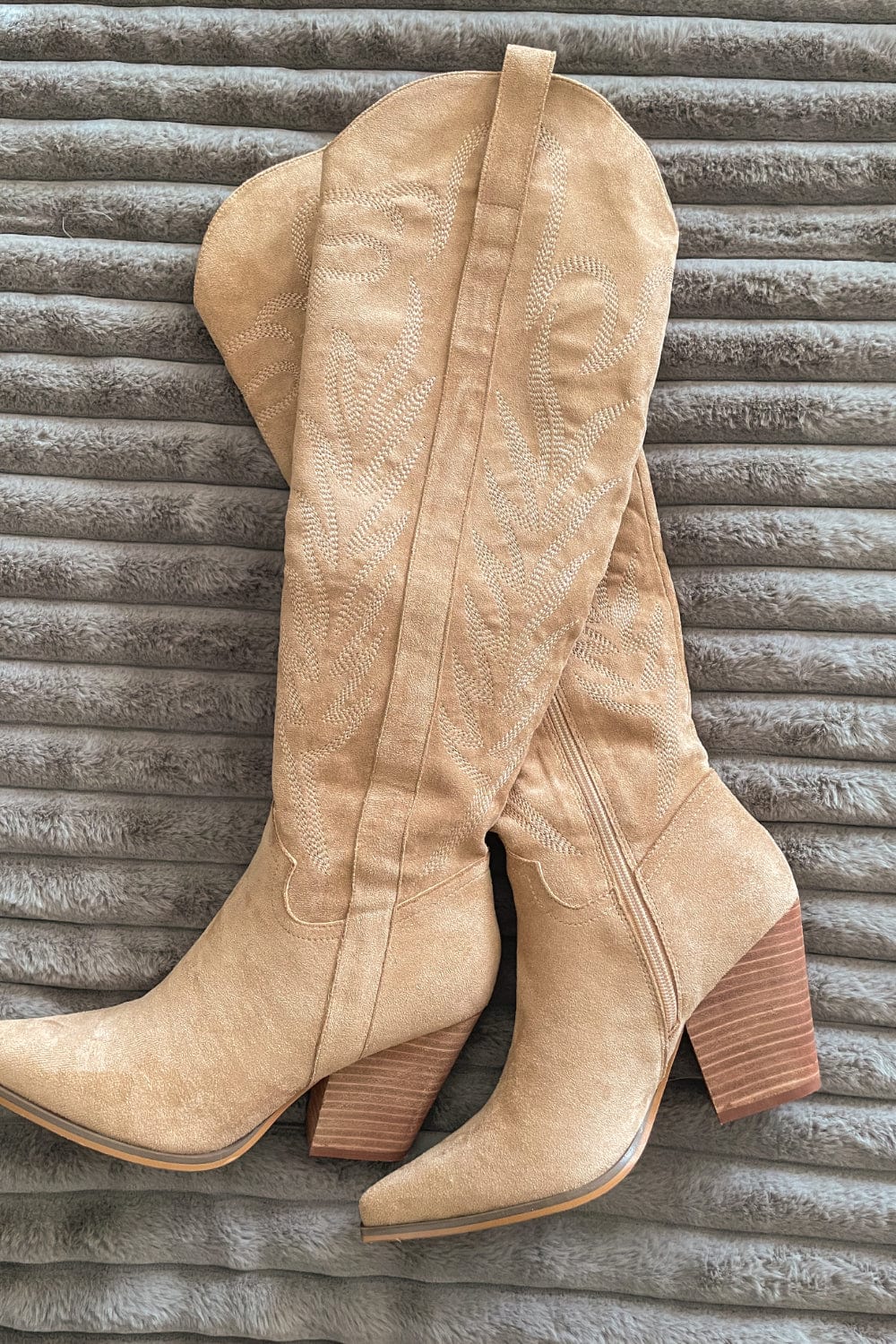 Neutral Aesthetic Tall Western Boots | Knee High Boots | Beige - Boots - Blooming Daily