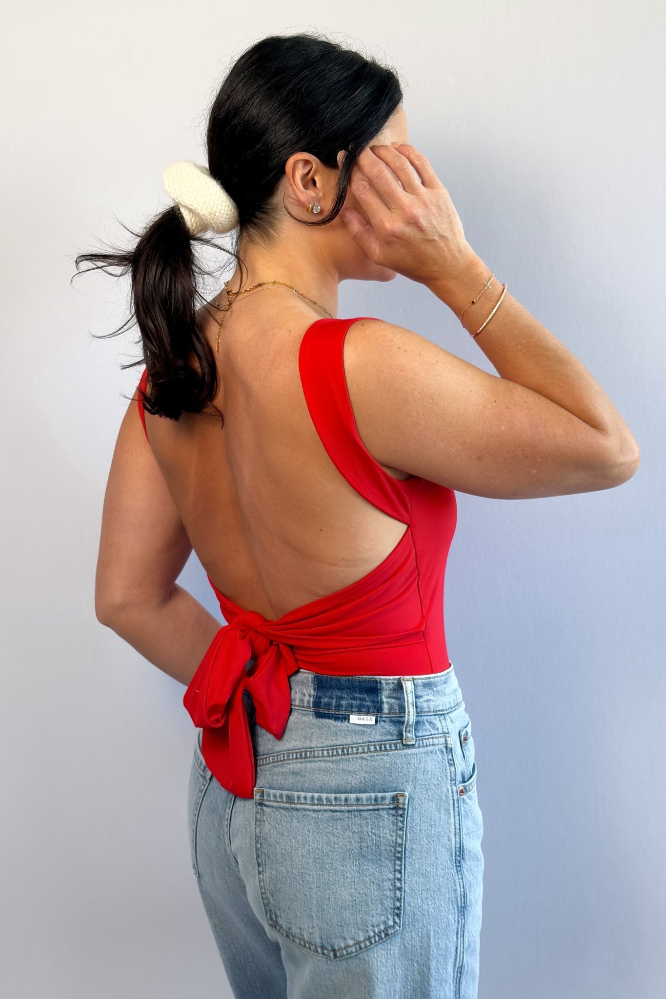 Open Back Bodysuit Top | Red - Women's Bodysuit - Blooming Daily