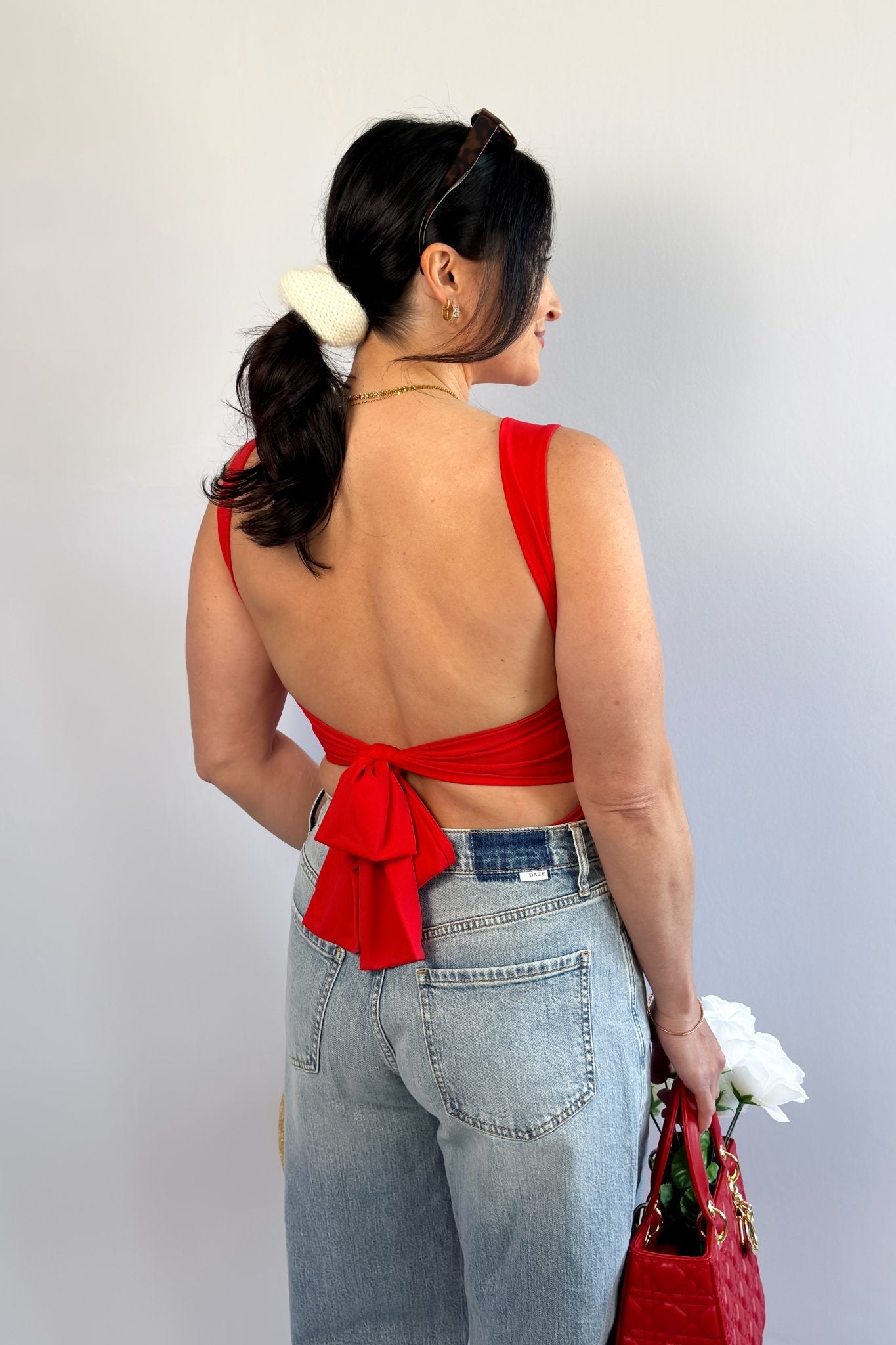 Open Back Bodysuit Top | Red - Women's Bodysuit - Blooming Daily