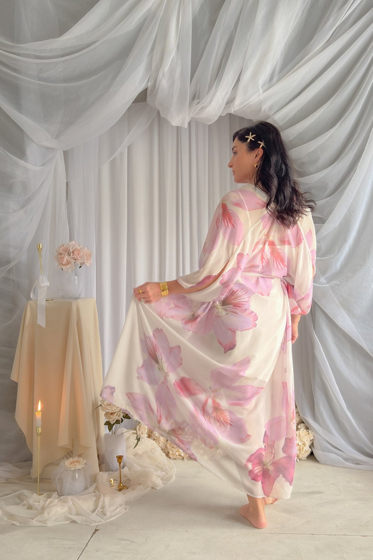Orchid Sheer Floral Kaftan Dress – Pink Multi - Women's Dresses - Blooming Daily