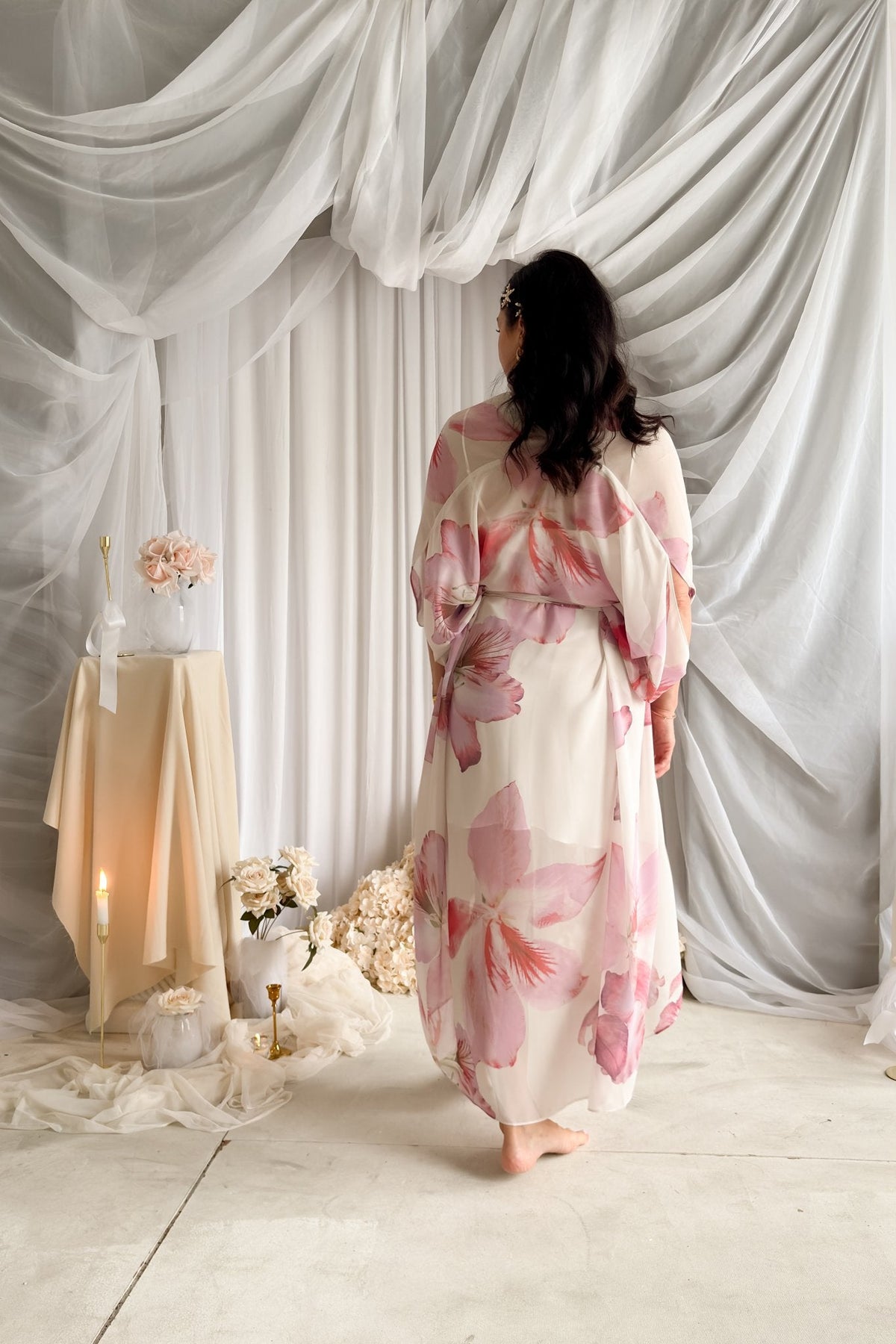 Orchid Sheer Floral Kaftan Dress – Pink Multi - Women's Dresses - Blooming Daily