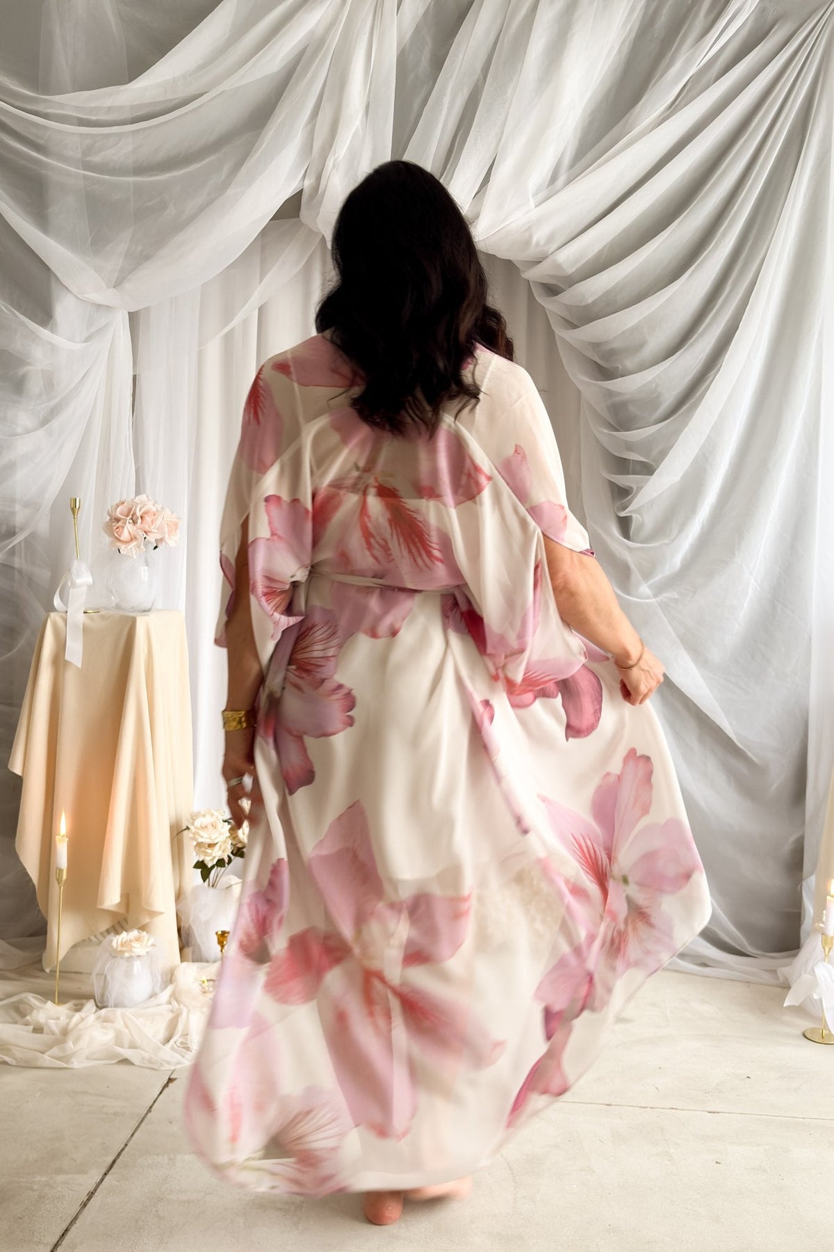 Orchid Sheer Floral Kaftan Dress – Pink Multi - Women's Dresses - Blooming Daily
