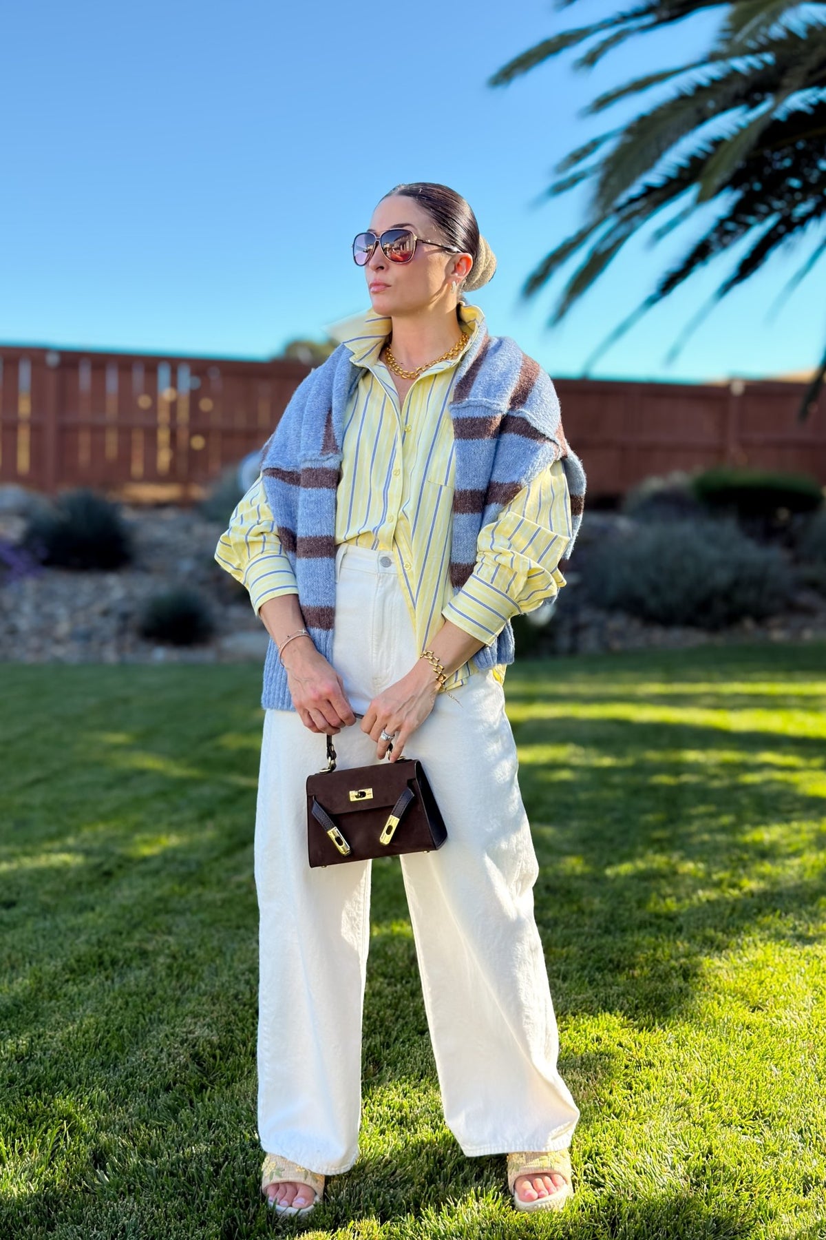 Oversized Blue Striped Knit Sweater - Women's Sweaters - Blooming Daily