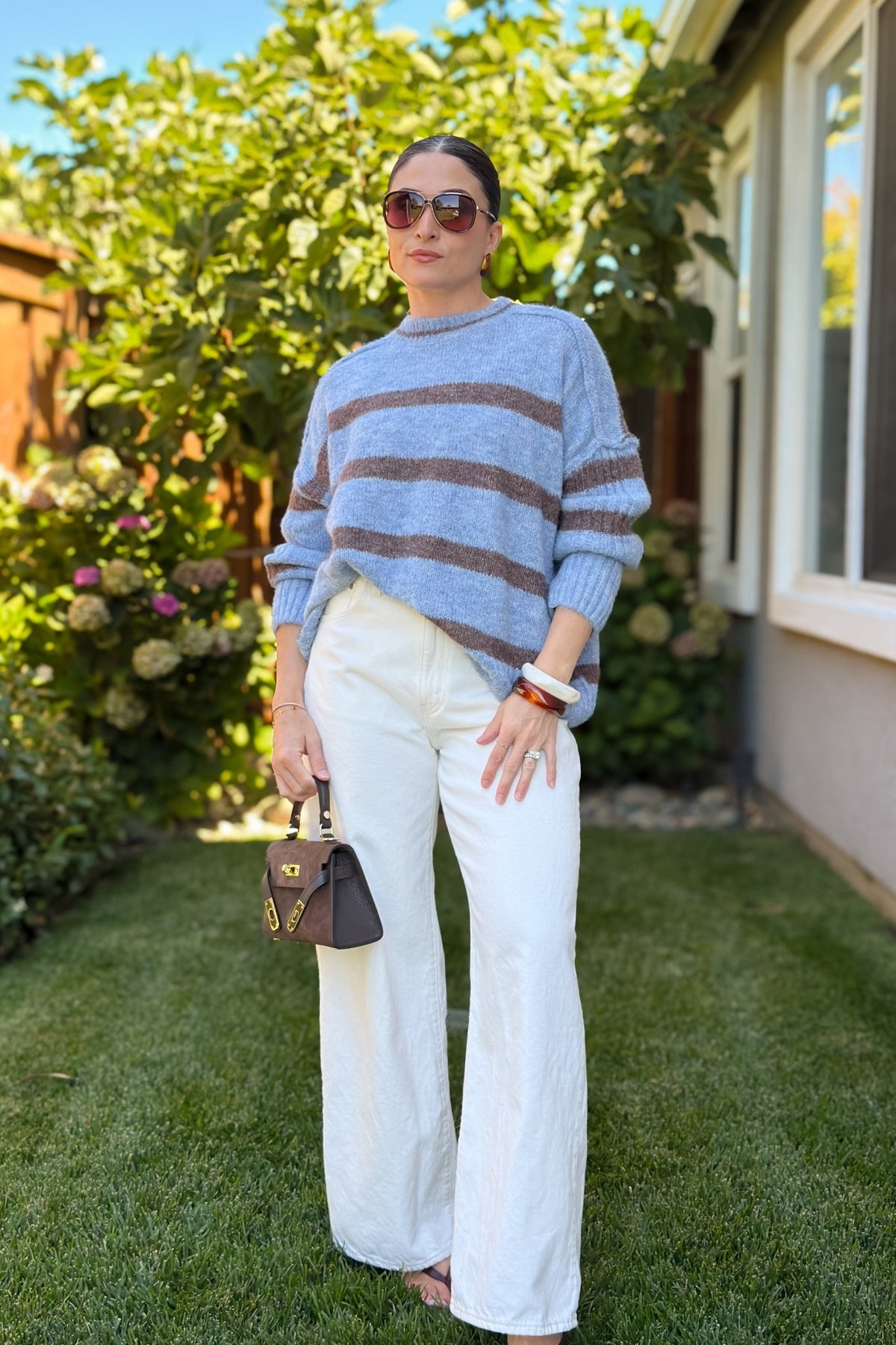 Oversized Blue Striped Knit Sweater - Women's Sweaters - Blooming Daily