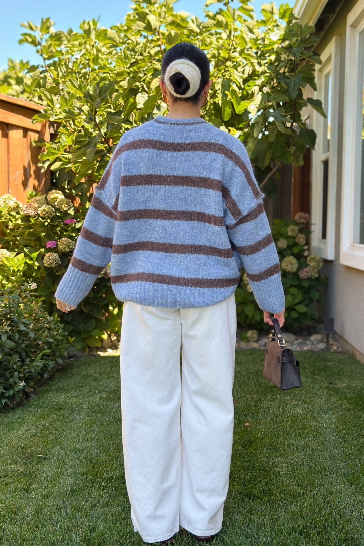 Oversized Blue Striped Knit Sweater - Women's Sweaters - Blooming Daily