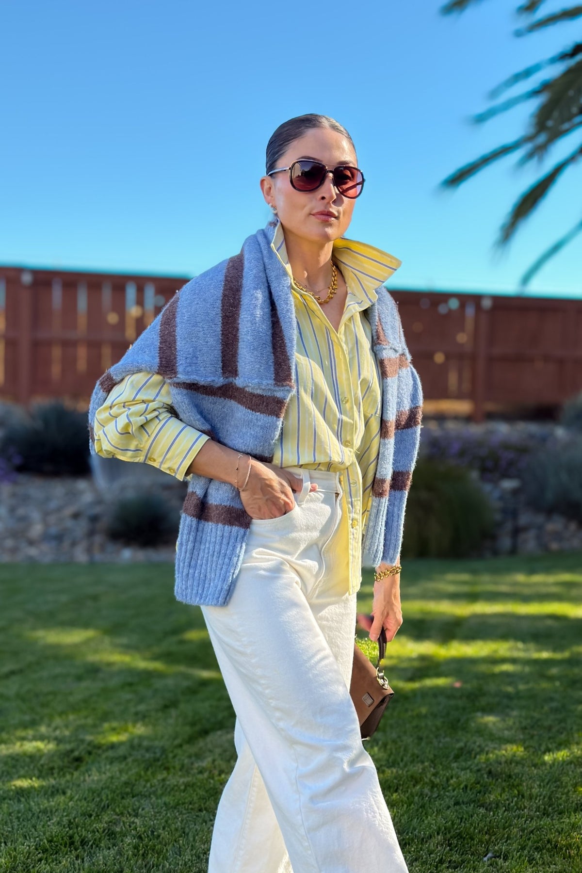 Oversized Blue Striped Knit Sweater - Women's Sweaters - Blooming Daily