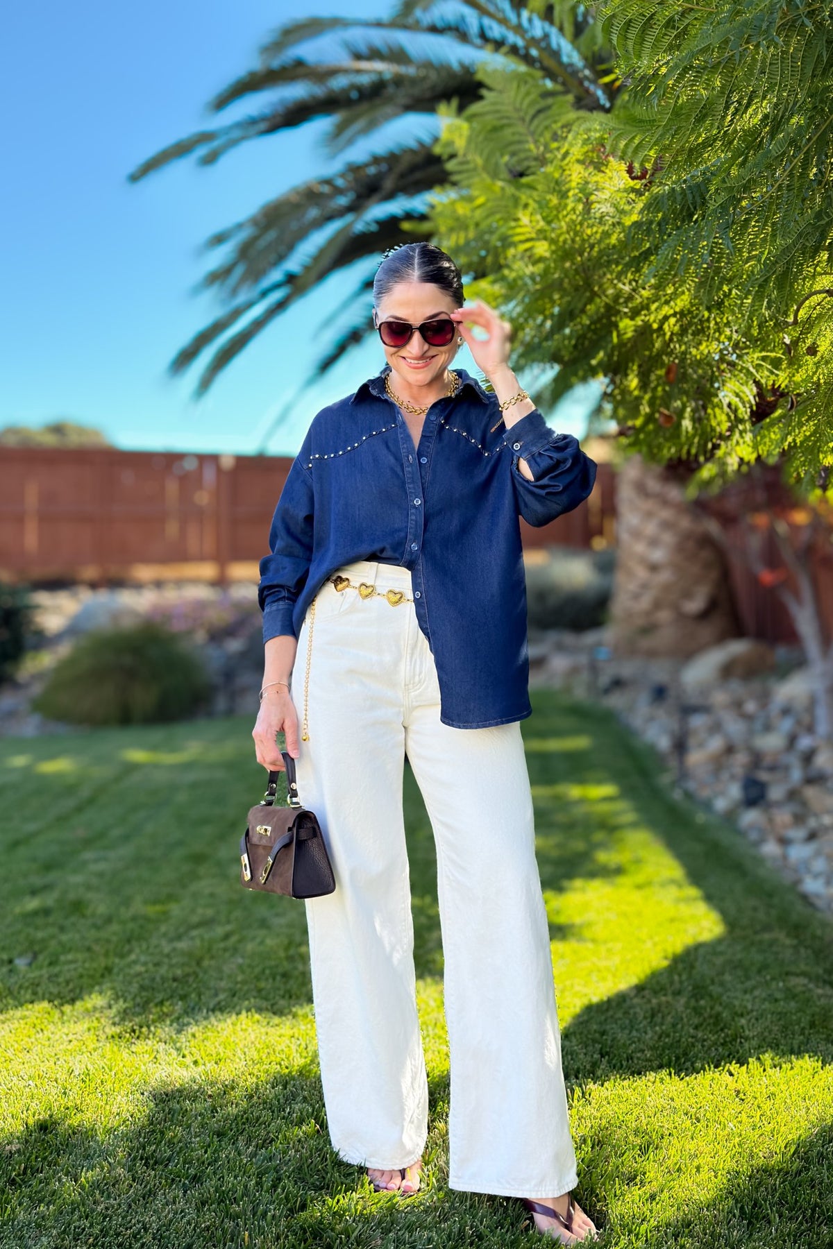 Oversized Studded Dark Denim Shirt