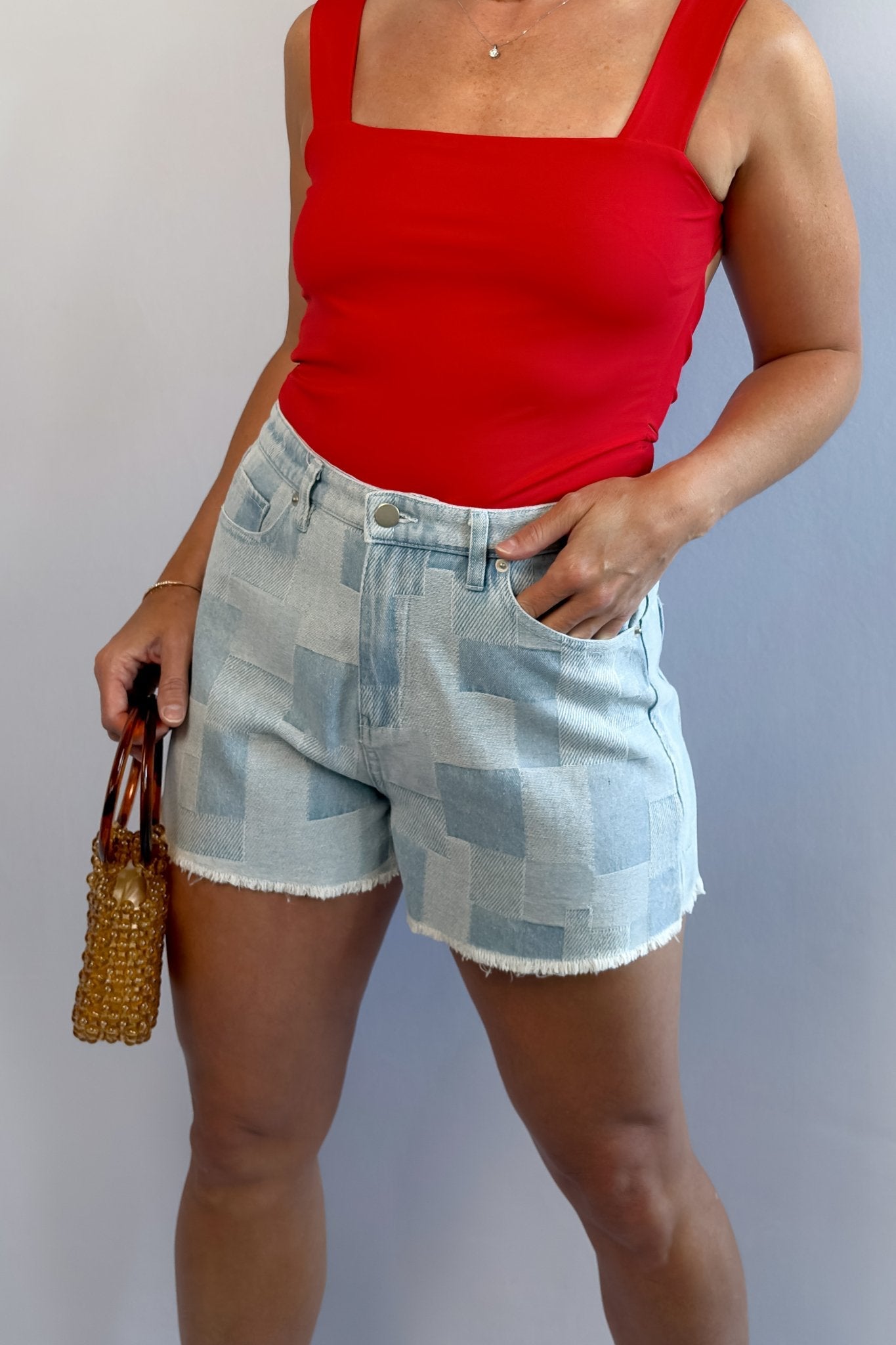 Patchwork Jeans 2000s | Light Wash Denim Shorts - Women's Shorts - Blooming Daily