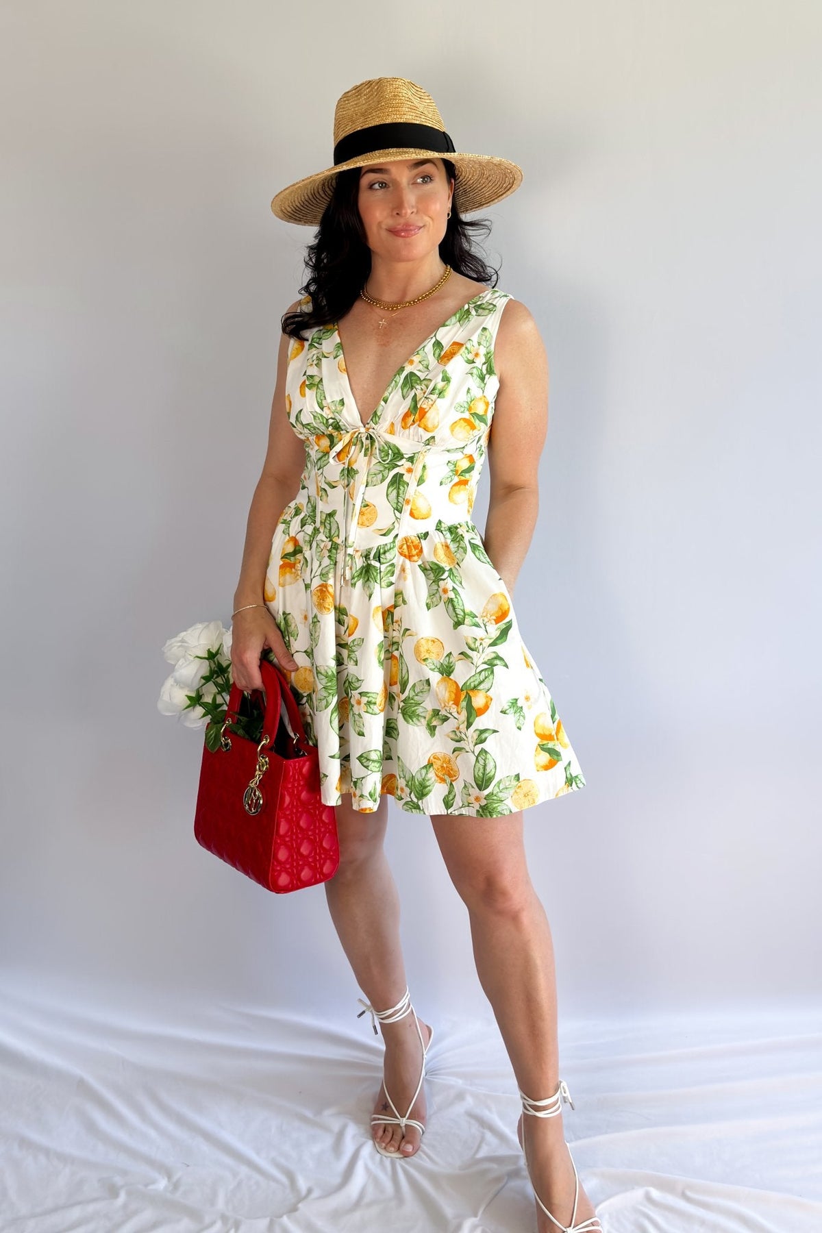 Picnic Print | Low Cut Bodice | Cotton Mini Dress - Women&#39;s Dresses - Blooming Daily