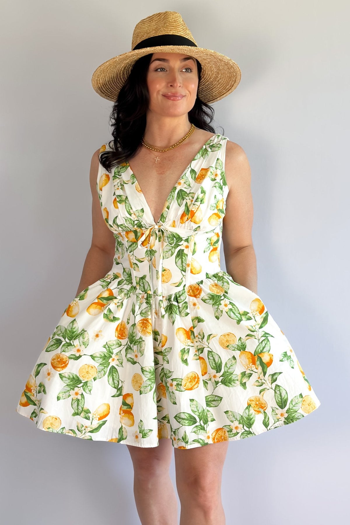 Picnic Print | Low Cut Bodice | Cotton Mini Dress - Women&#39;s Dresses - Blooming Daily
