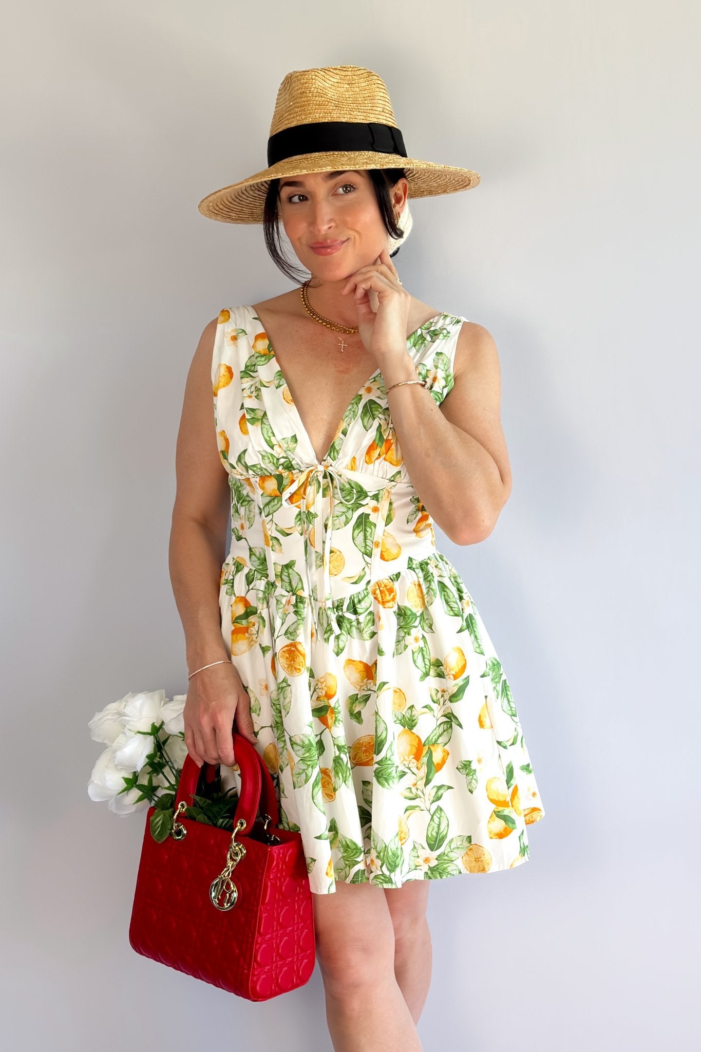 Picnic Print | Low Cut Bodice | Cotton Mini Dress - Women's Dresses - Blooming Daily