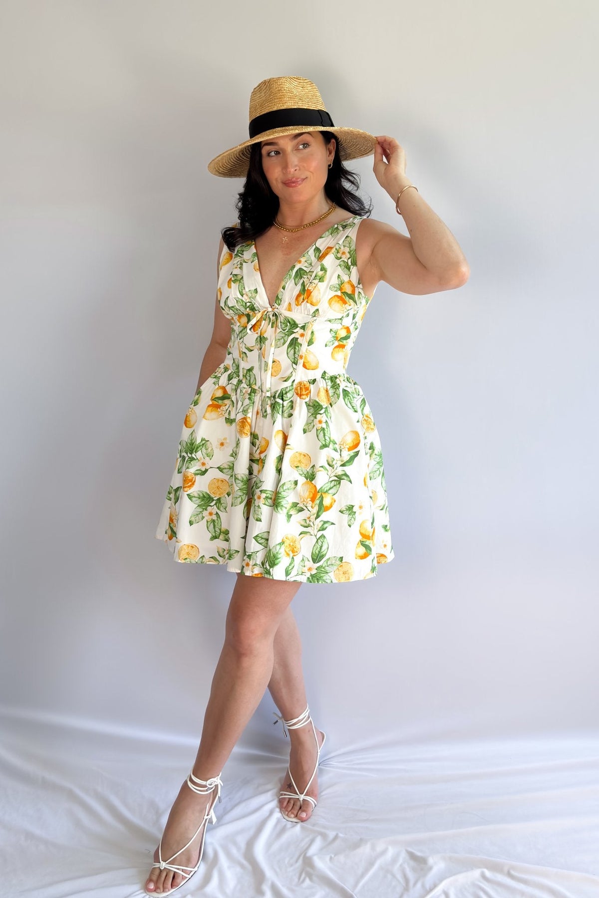 Picnic Print | Low Cut Bodice | Cotton Mini Dress - Women&#39;s Dresses - Blooming Daily