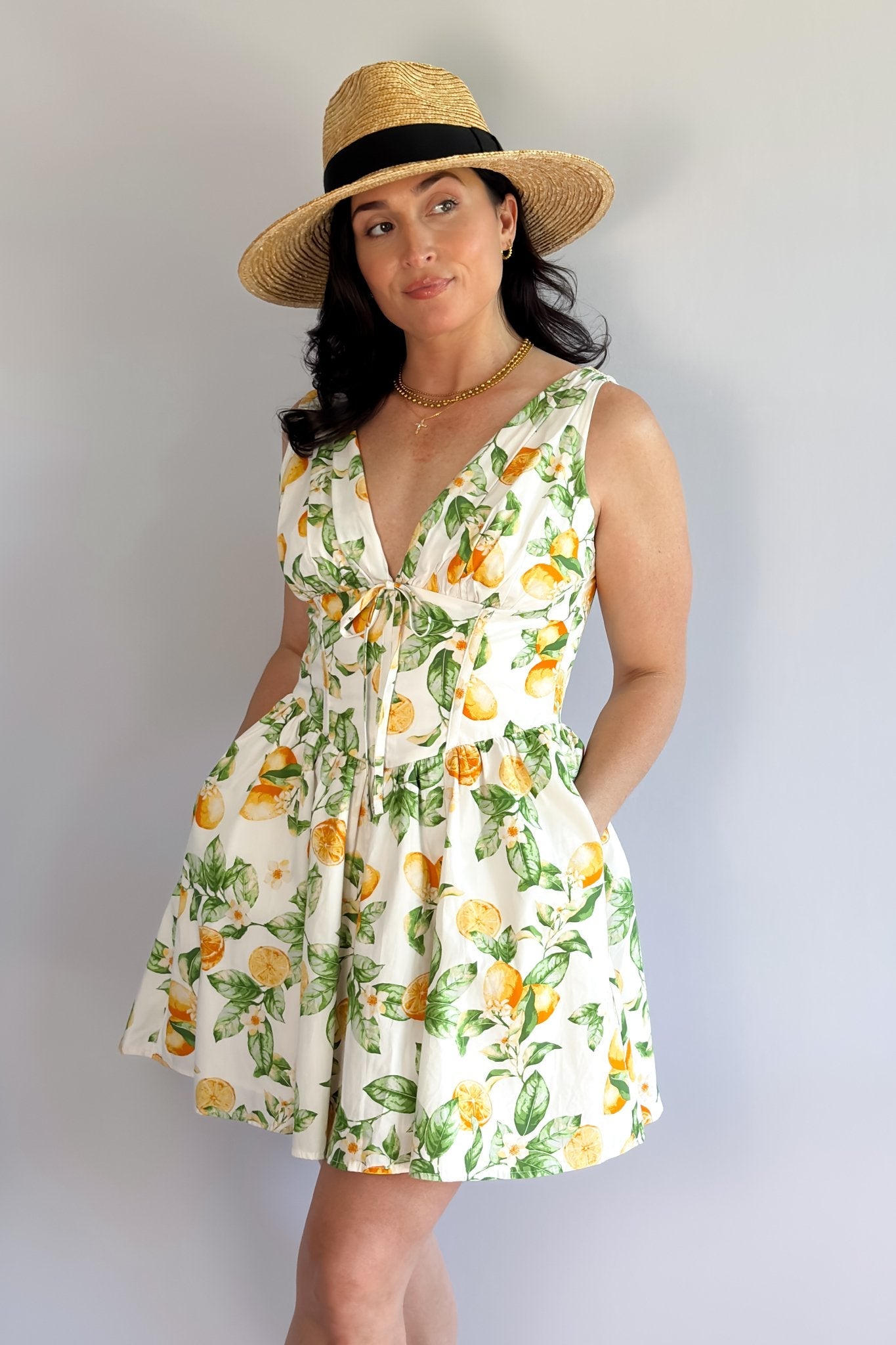 Picnic Print | Low Cut Bodice | Cotton Mini Dress - Women's Dresses - Blooming Daily