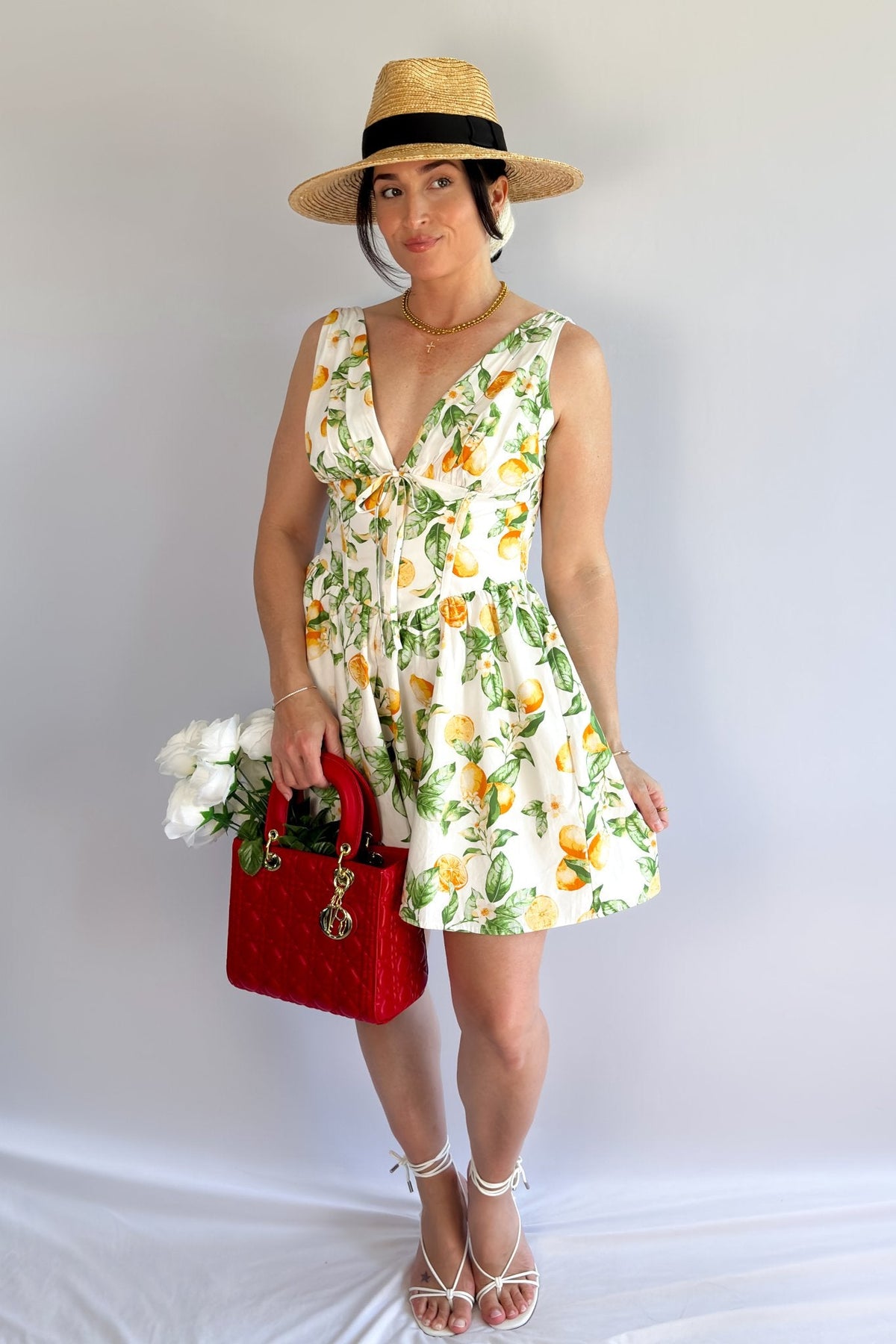 Picnic Print | Low Cut Bodice | Cotton Mini Dress - Women&#39;s Dresses - Blooming Daily