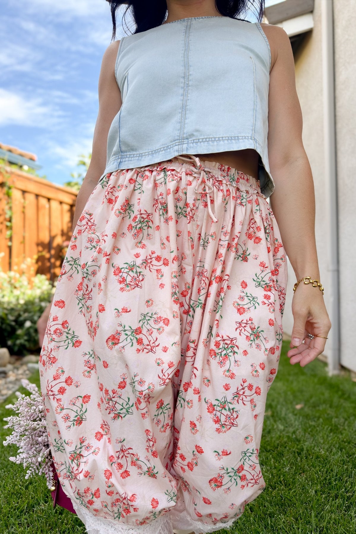 Pink Floral Lace Trim Bloomer Pants - Women's Pants - Blooming Daily