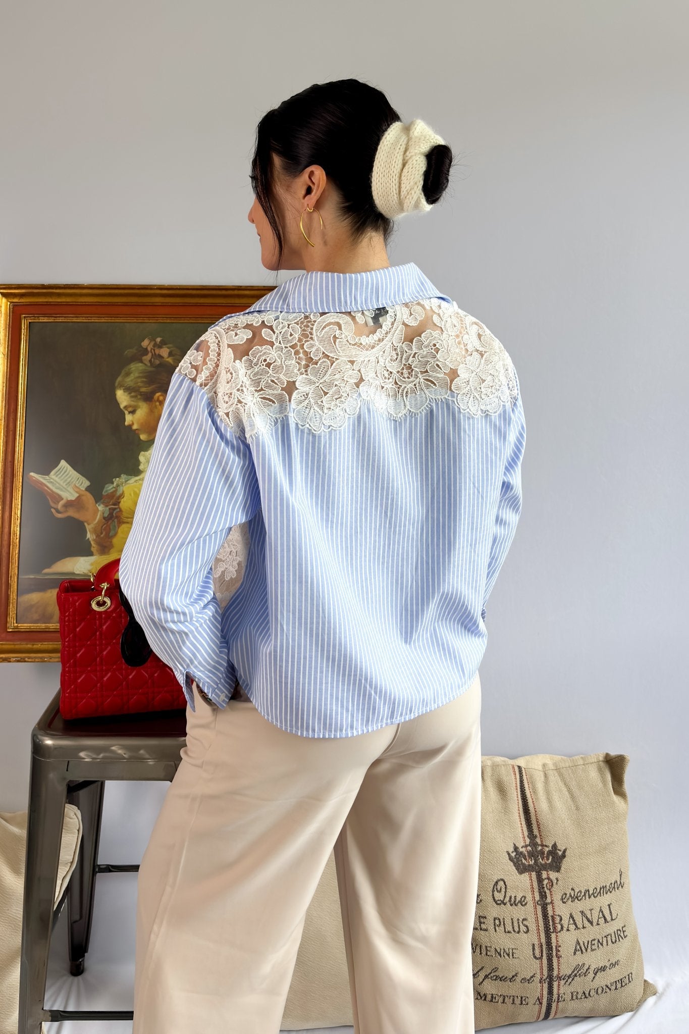 Pinstripe Button Up Shirt Women's | Choklate | Parisian Dress Style - Women's Shirts & Tops - Blooming Daily