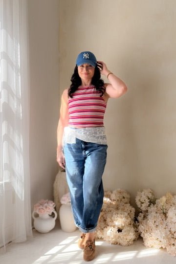 Red Blue Striped Knit Tank Top Women - Women's Shirts & Tops - Blooming Daily