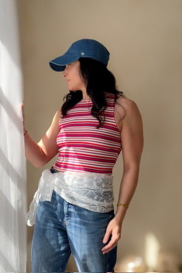 Red Blue Striped Knit Tank Top Women - Women's Shirts & Tops - Blooming Daily